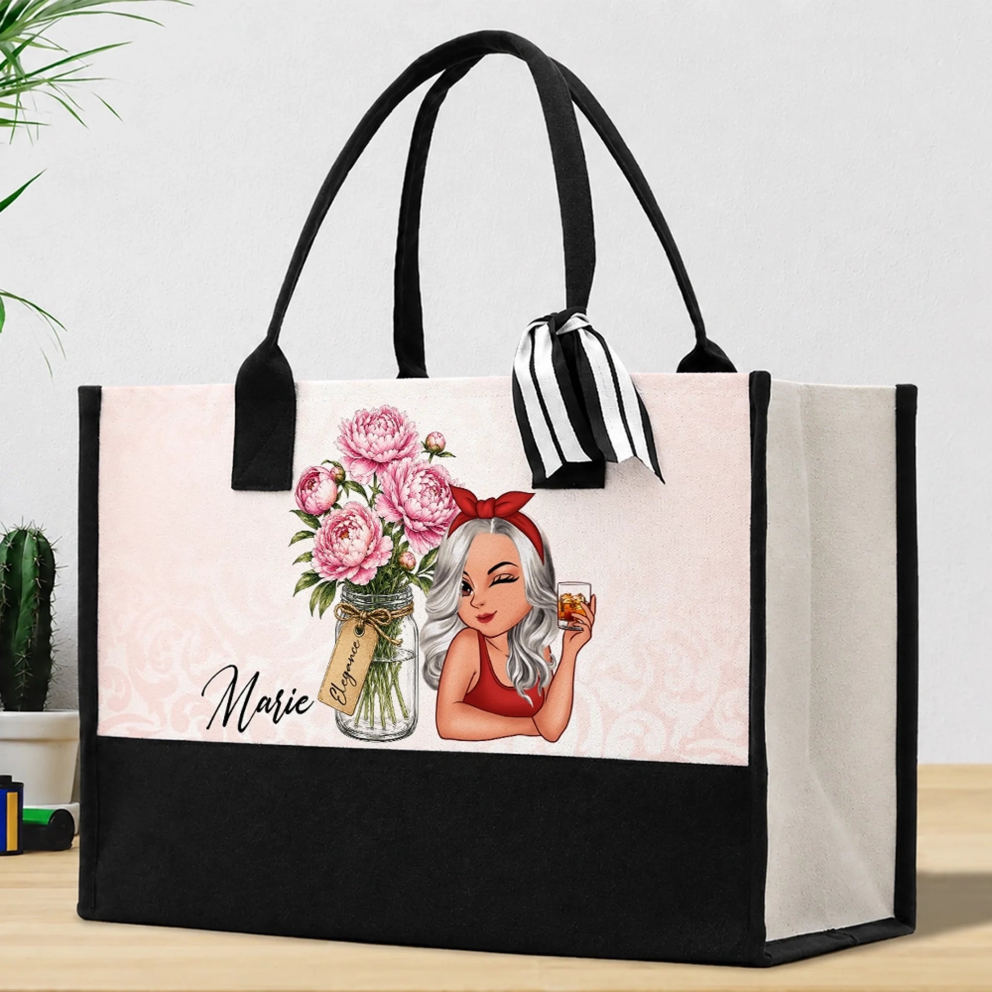 Personalized Floral Canvas Tote Bag for Women