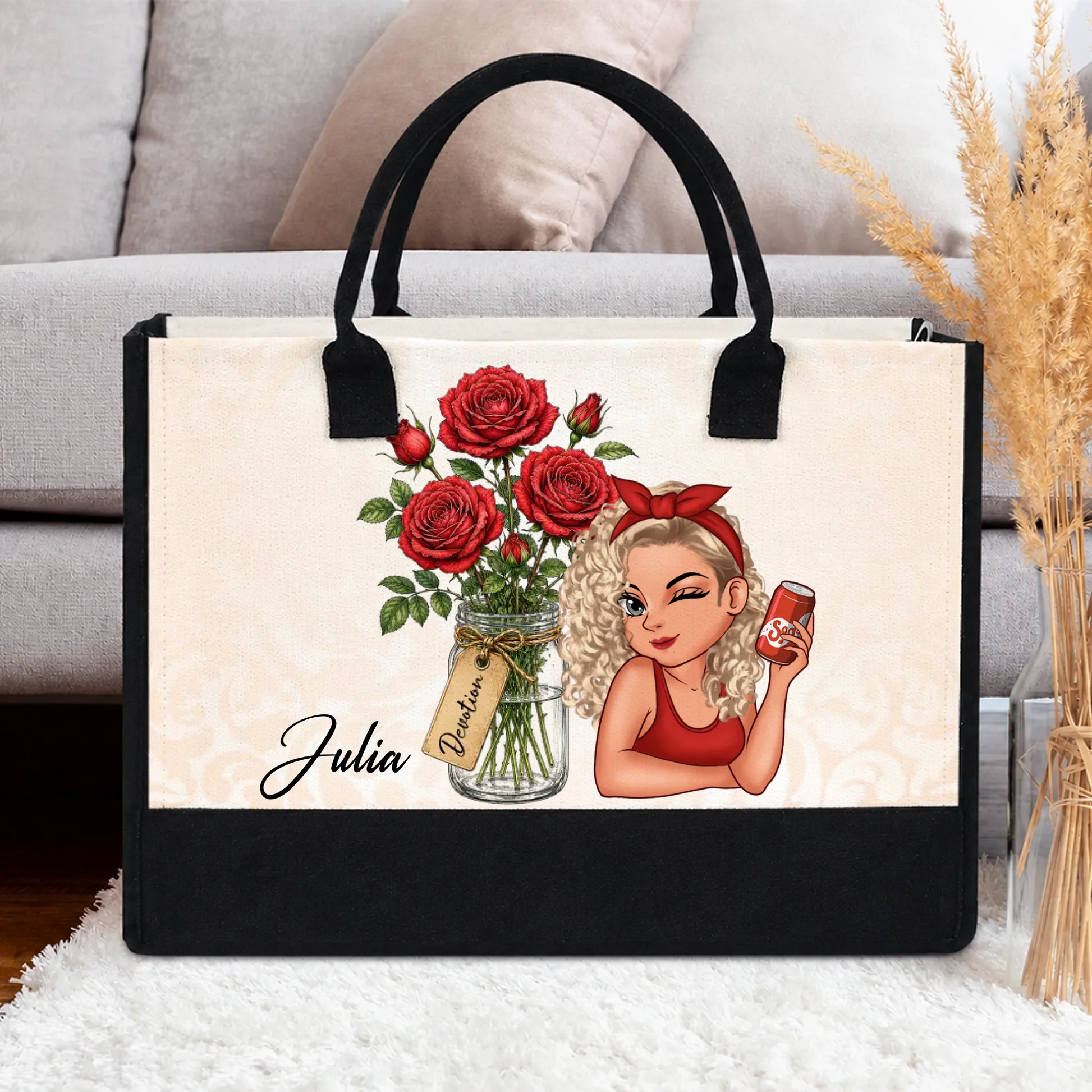 Personalized Birth Month Flower Tote Bag with Custom Names