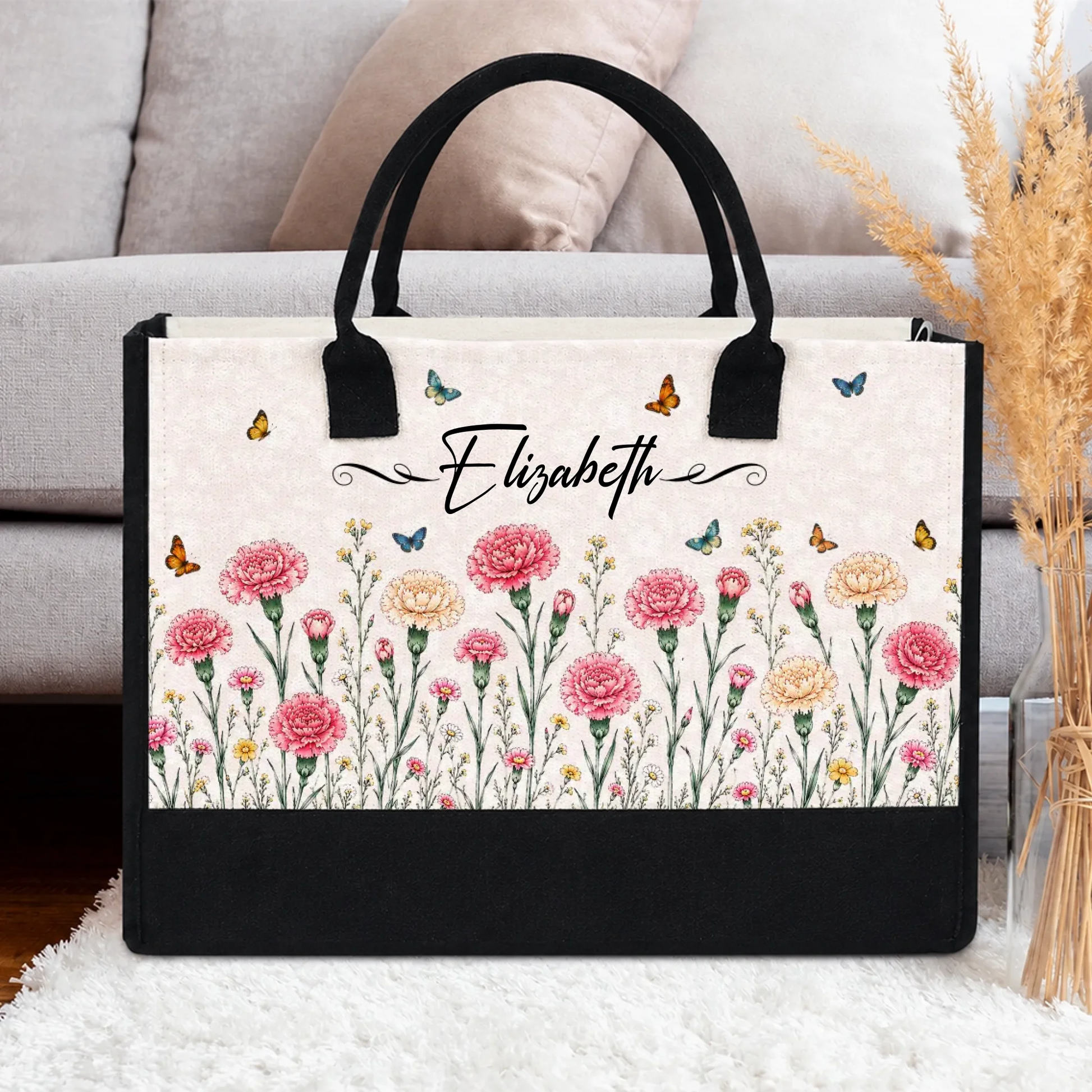 Personalized Birth Flower Garden Tote Bag with Custom Names