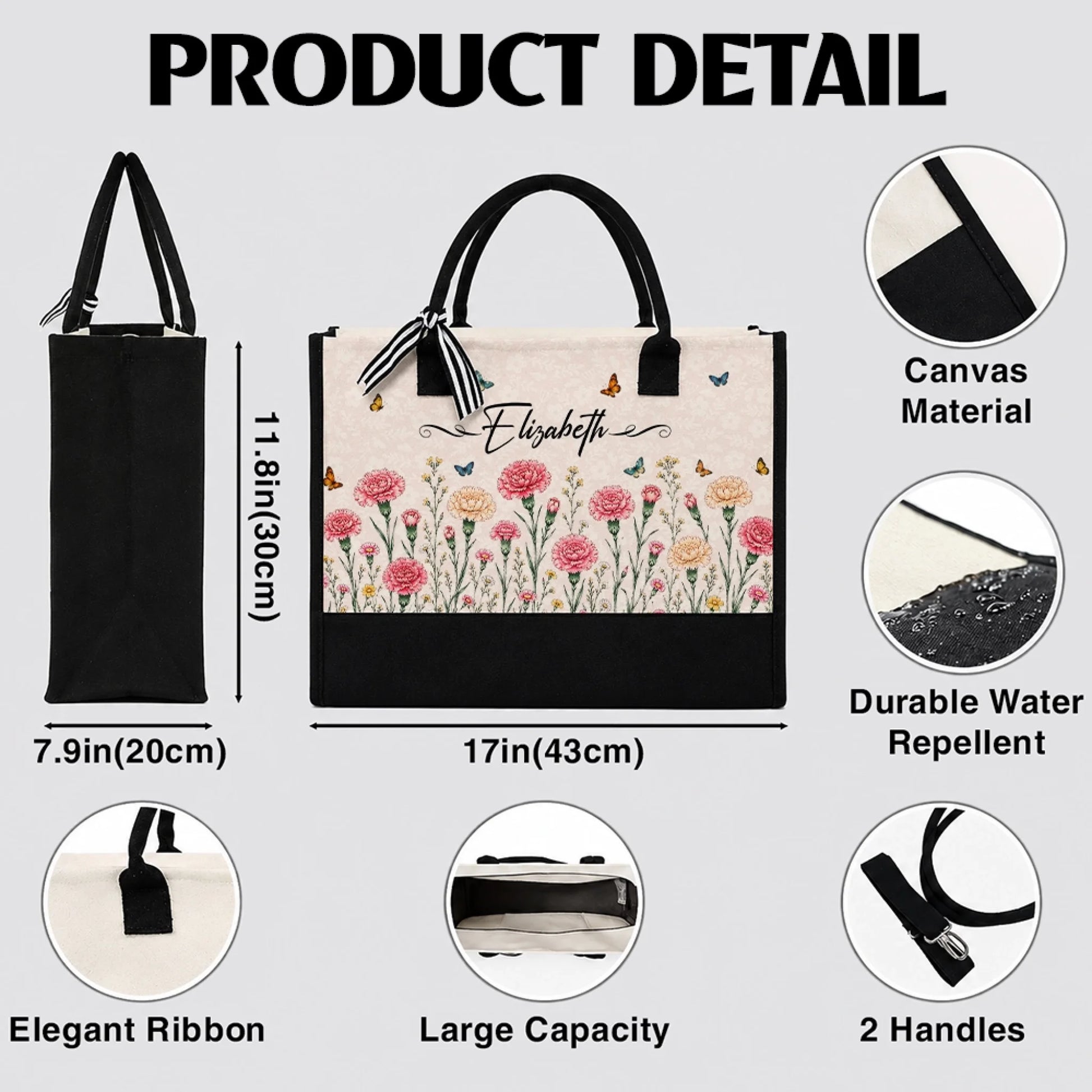 Personalized Birth Flower Tote Bag Product Details