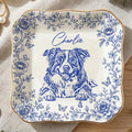 Personalized Dog Photo Ring Dish with Floral Design