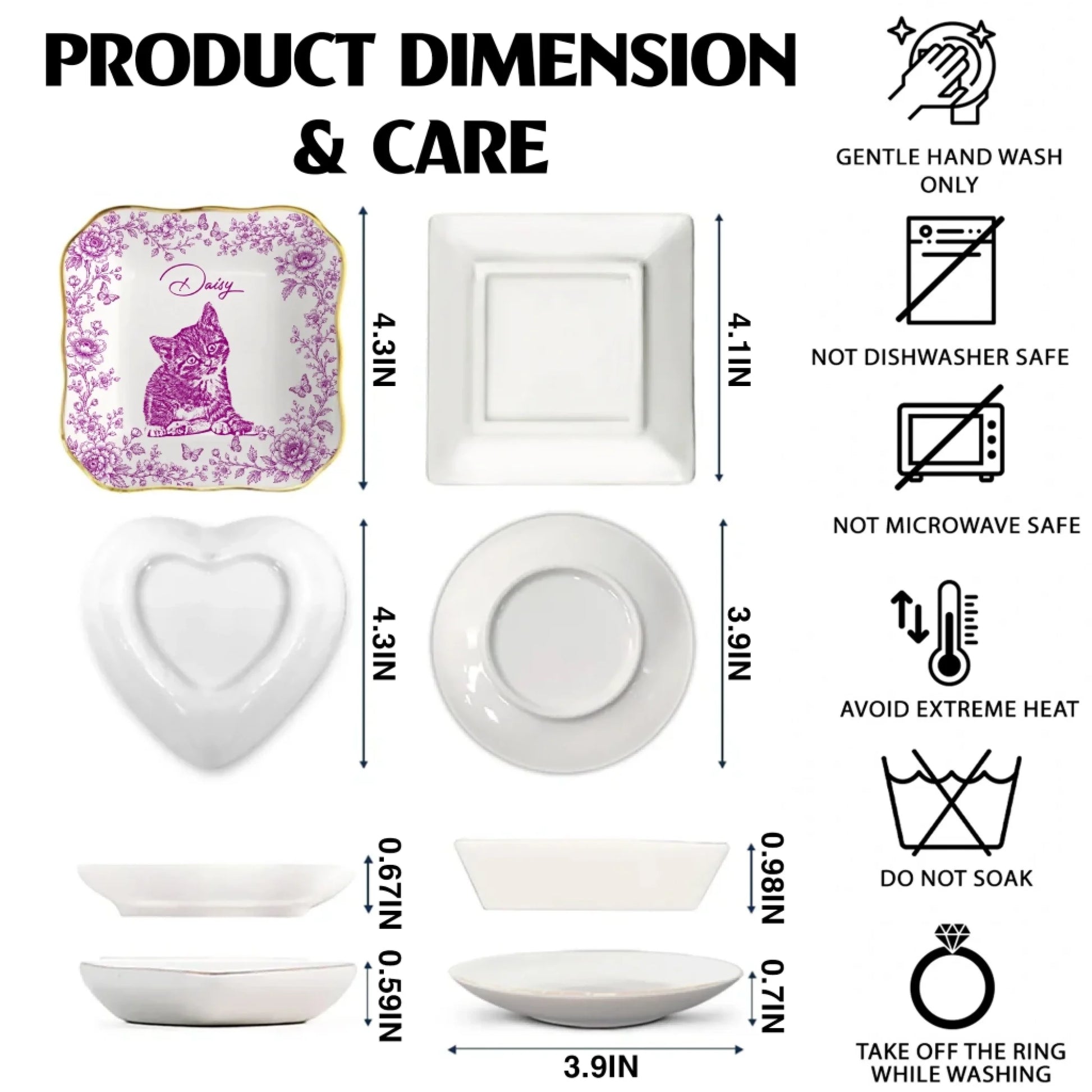 Personalized Pet Ring Dish Size and Product Details