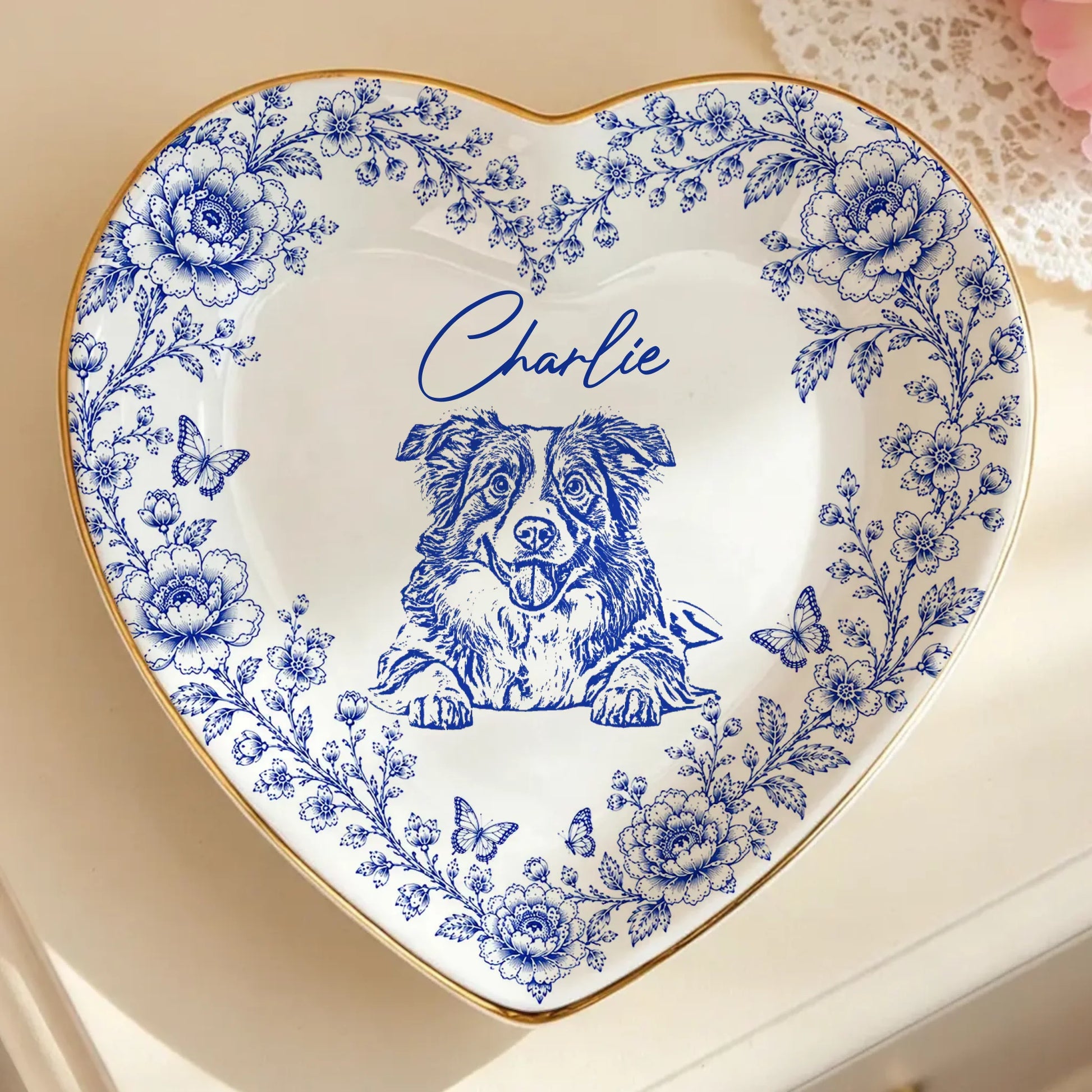 Custom Pet Photo Jewelry Dish with Heart Design