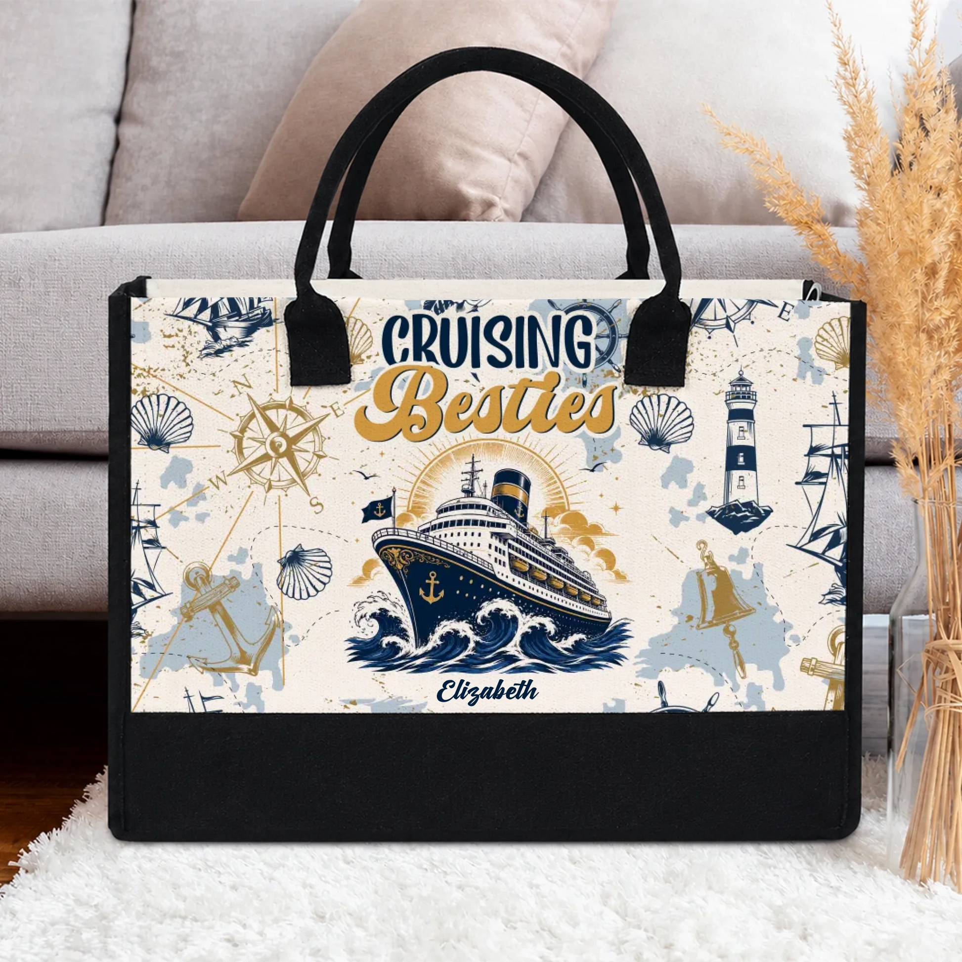Personalized Cruising Besties Tote Bag with Custom Name