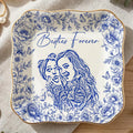 Personalized Bestie Photo Ring Dish with Floral Design