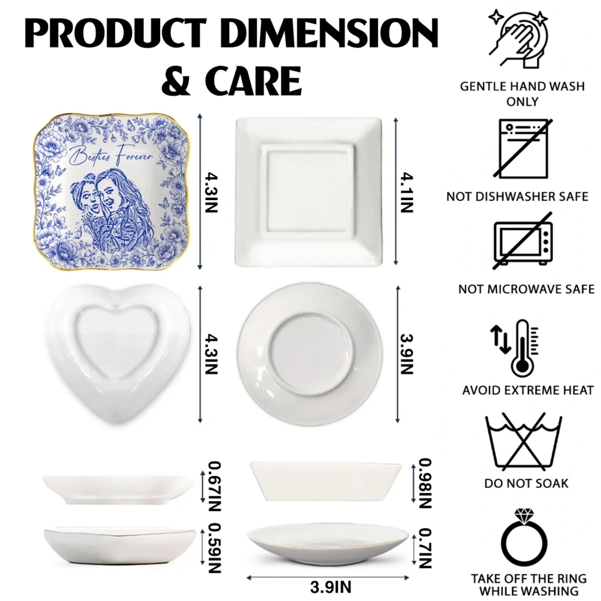 Personalized Photo Ring Dish Dimensions and Care Instructions