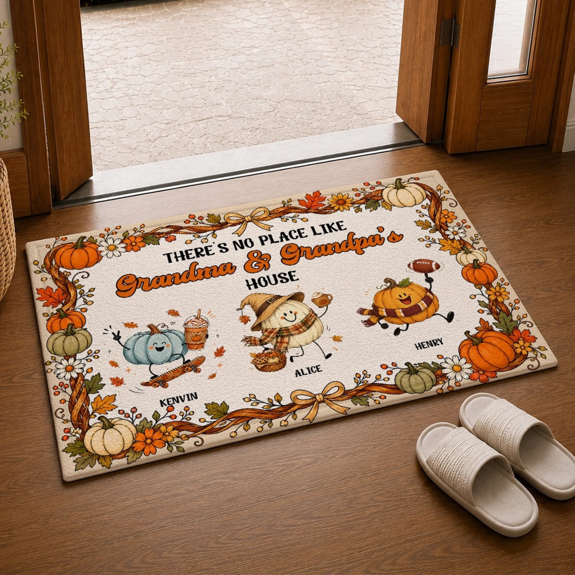 Custom Grandma and Grandpa Fall Doormat with Grandchildren