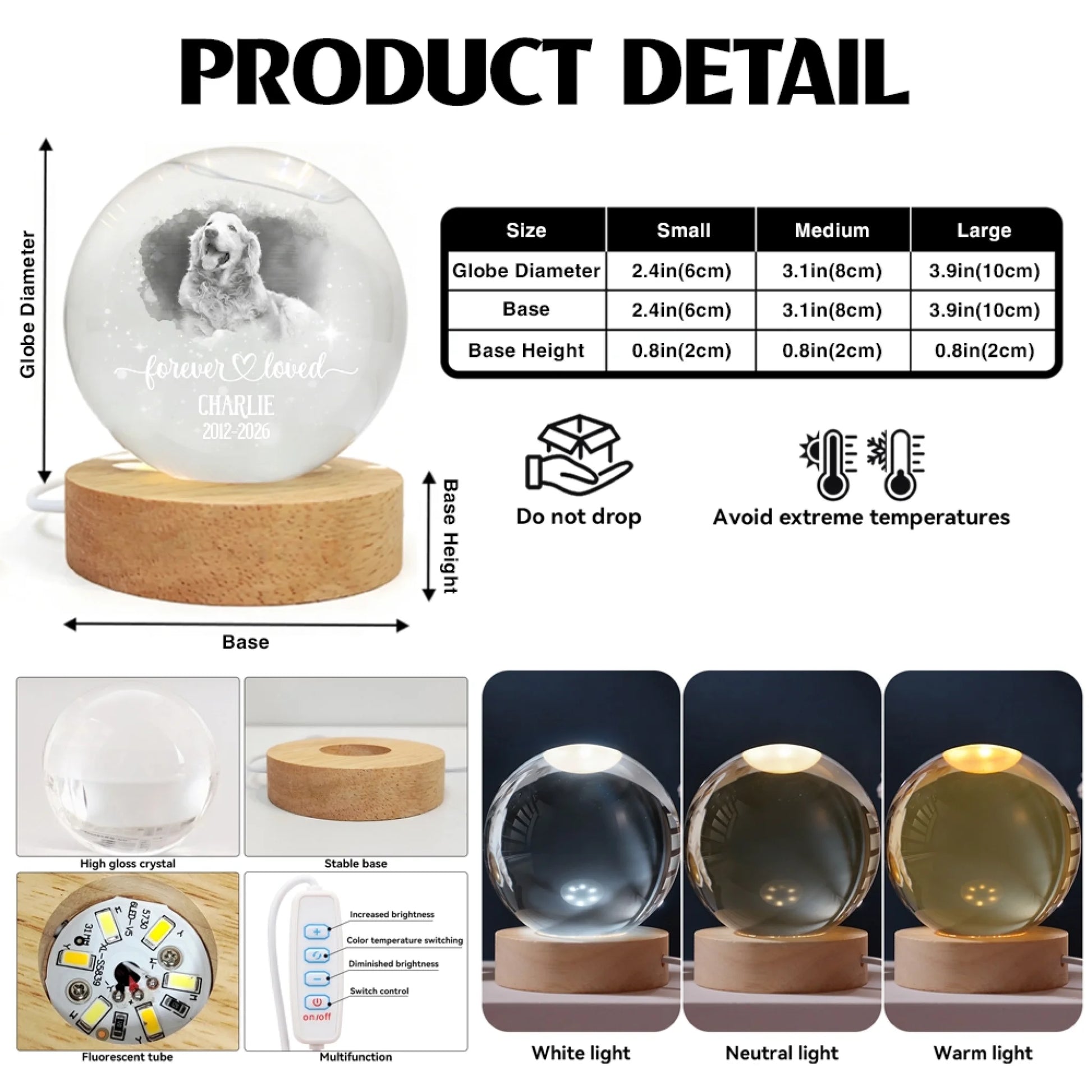 Pet Memorial Crystal Globe Lamp Product Details