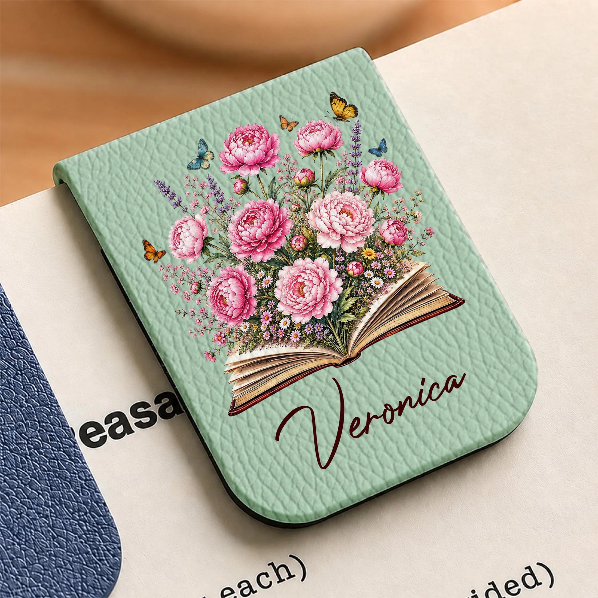 Personalized Pink Floral Magnetic Bookmark for Book Lovers