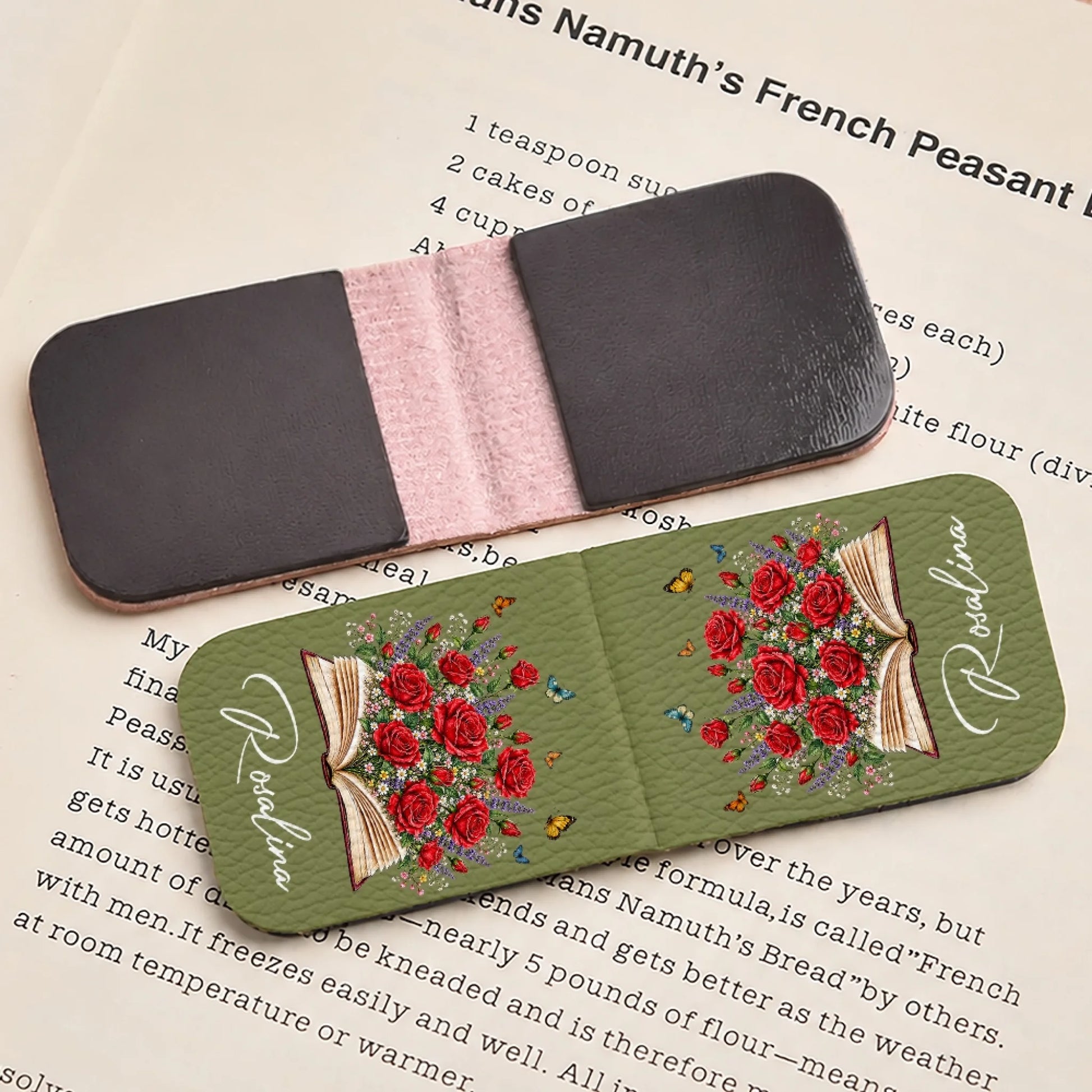Floral Magnetic Bookmark Clipped to Book Page