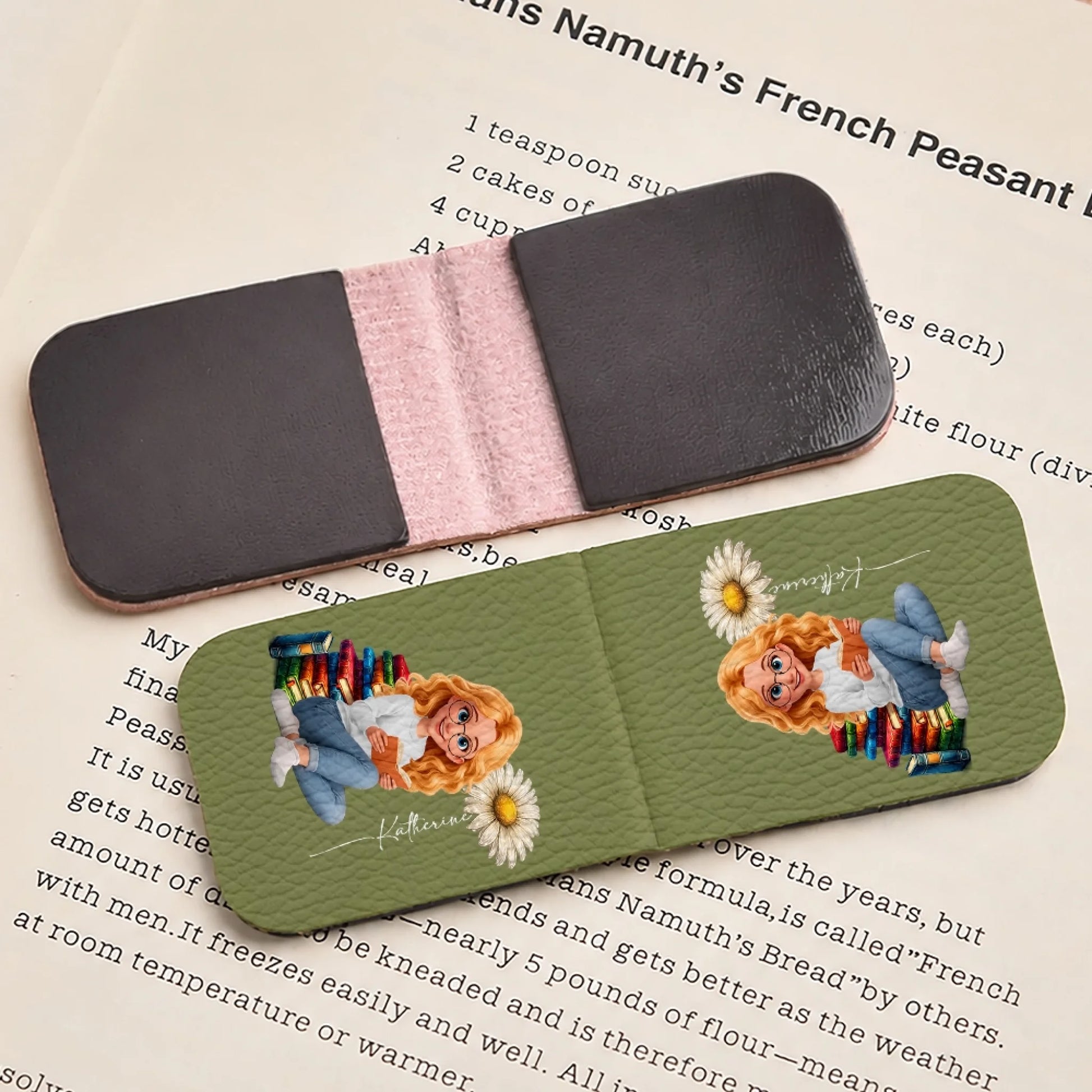 Reading Girl Magnetic Bookmark Clipped to Book Page