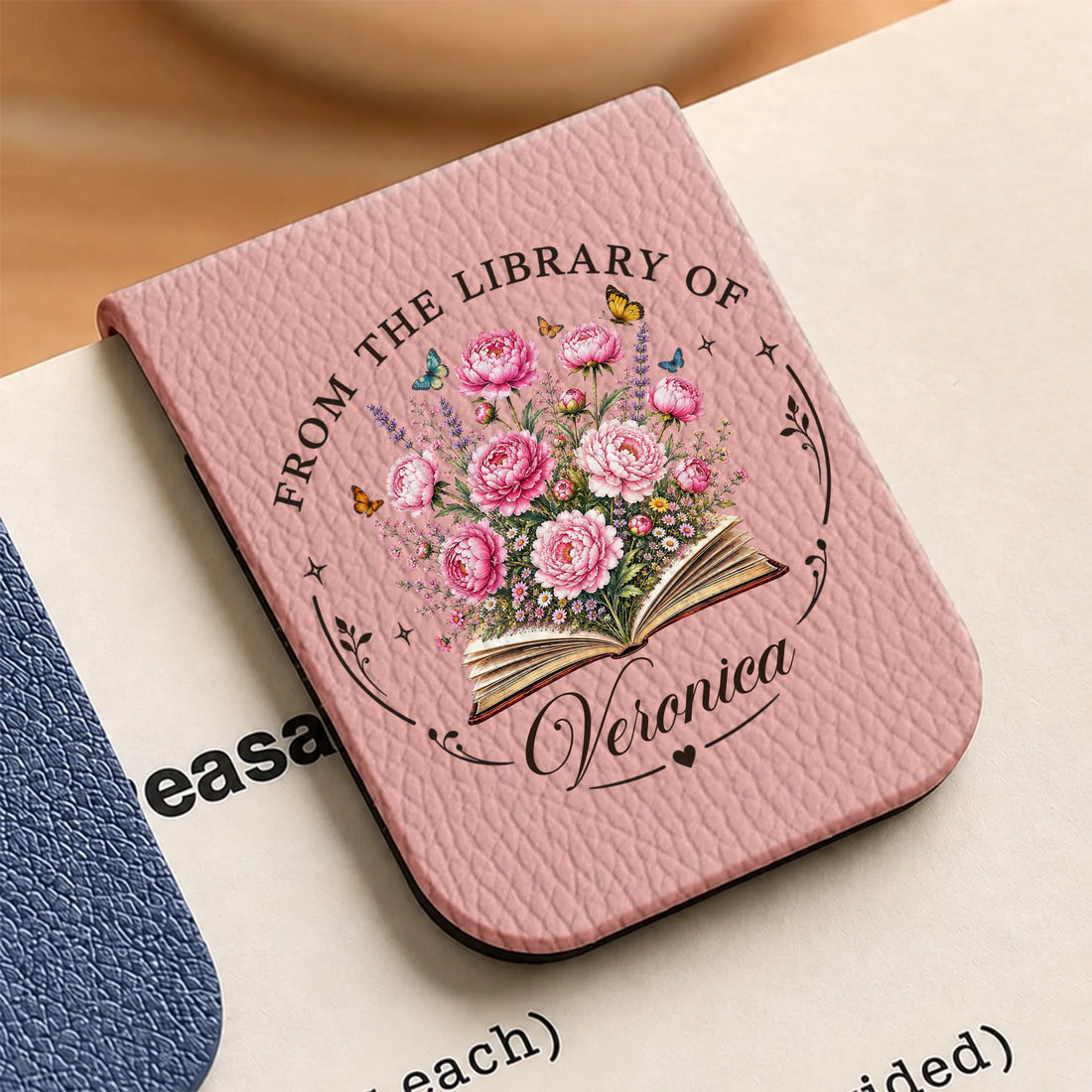 Pink From The Library Magnetic Bookmark with Custom Name
