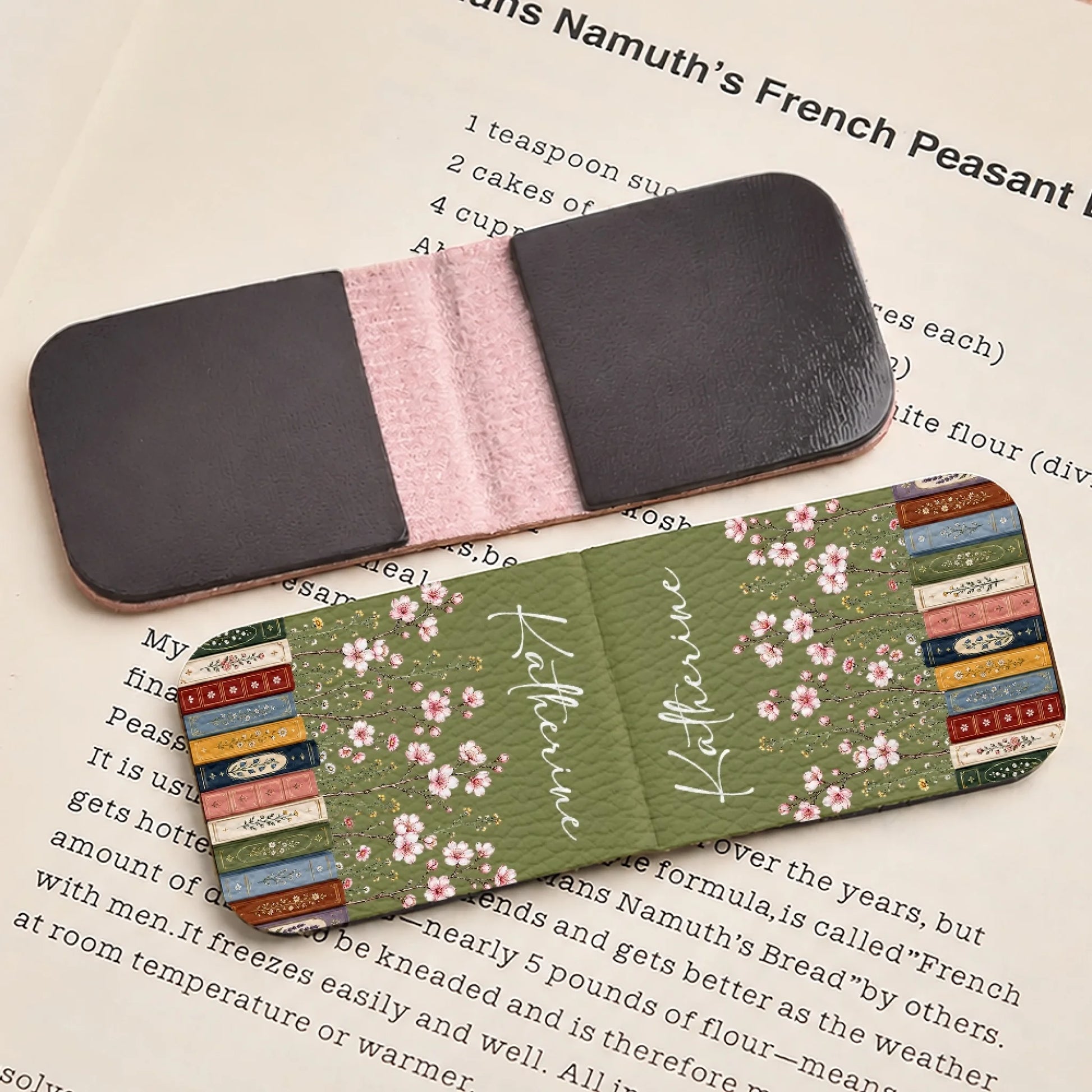Floral Books Magnetic Bookmark Clipped to Book Page