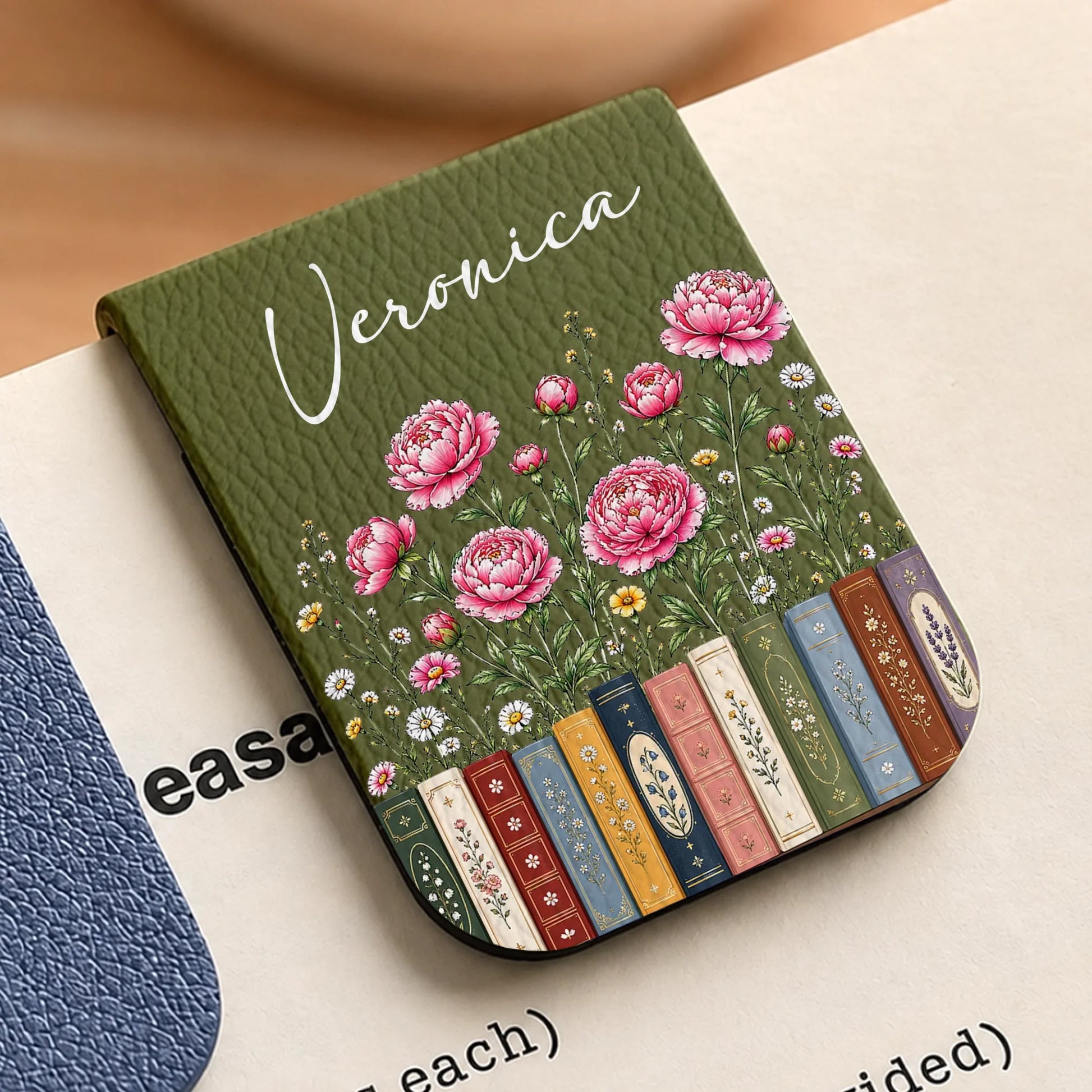 Personalized Flowers and Books Magnetic Bookmark with Name