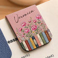 Pink Flowers and Books Bookmark with Custom Name
