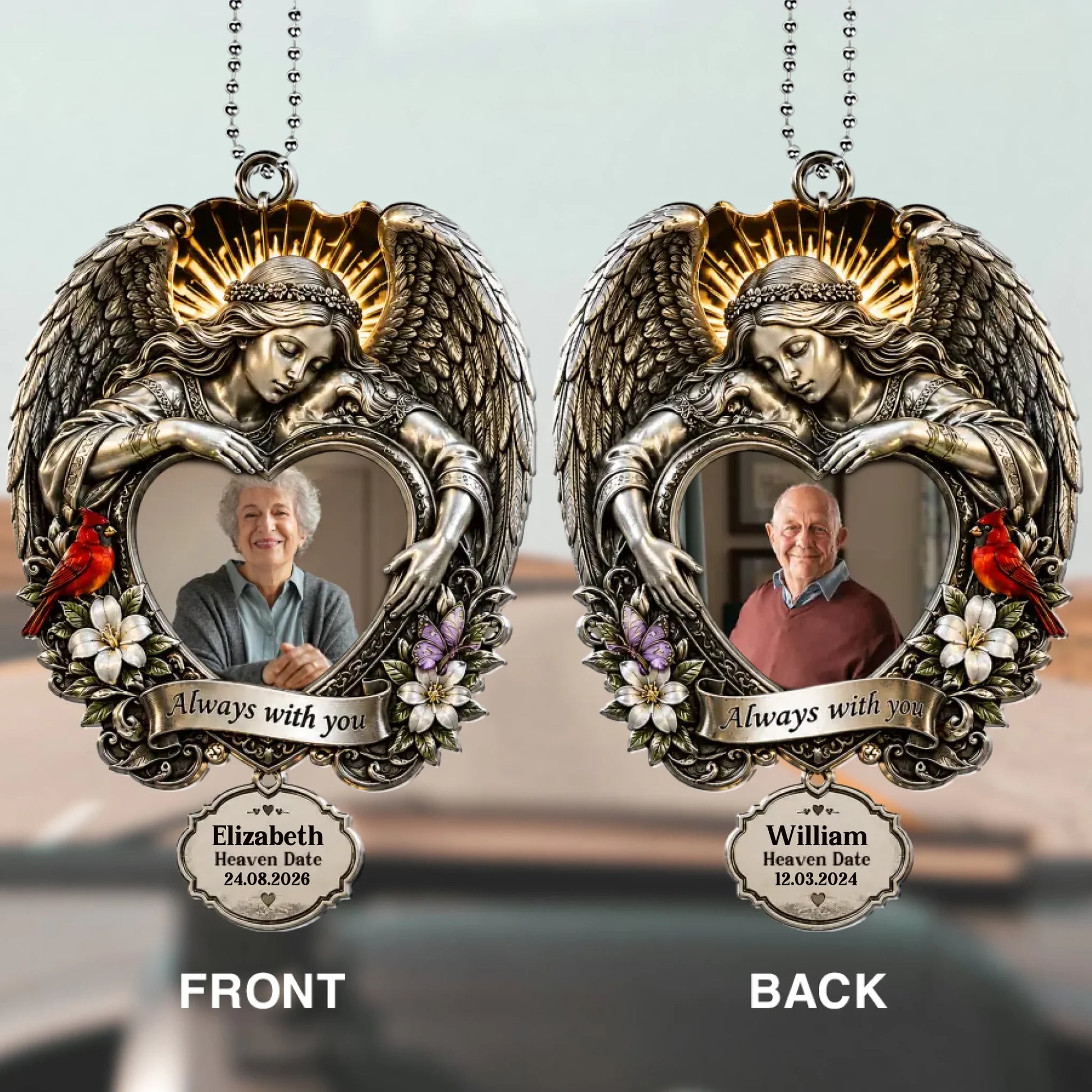 Custom Photo Angel Memorial Car Ornament Front and Back