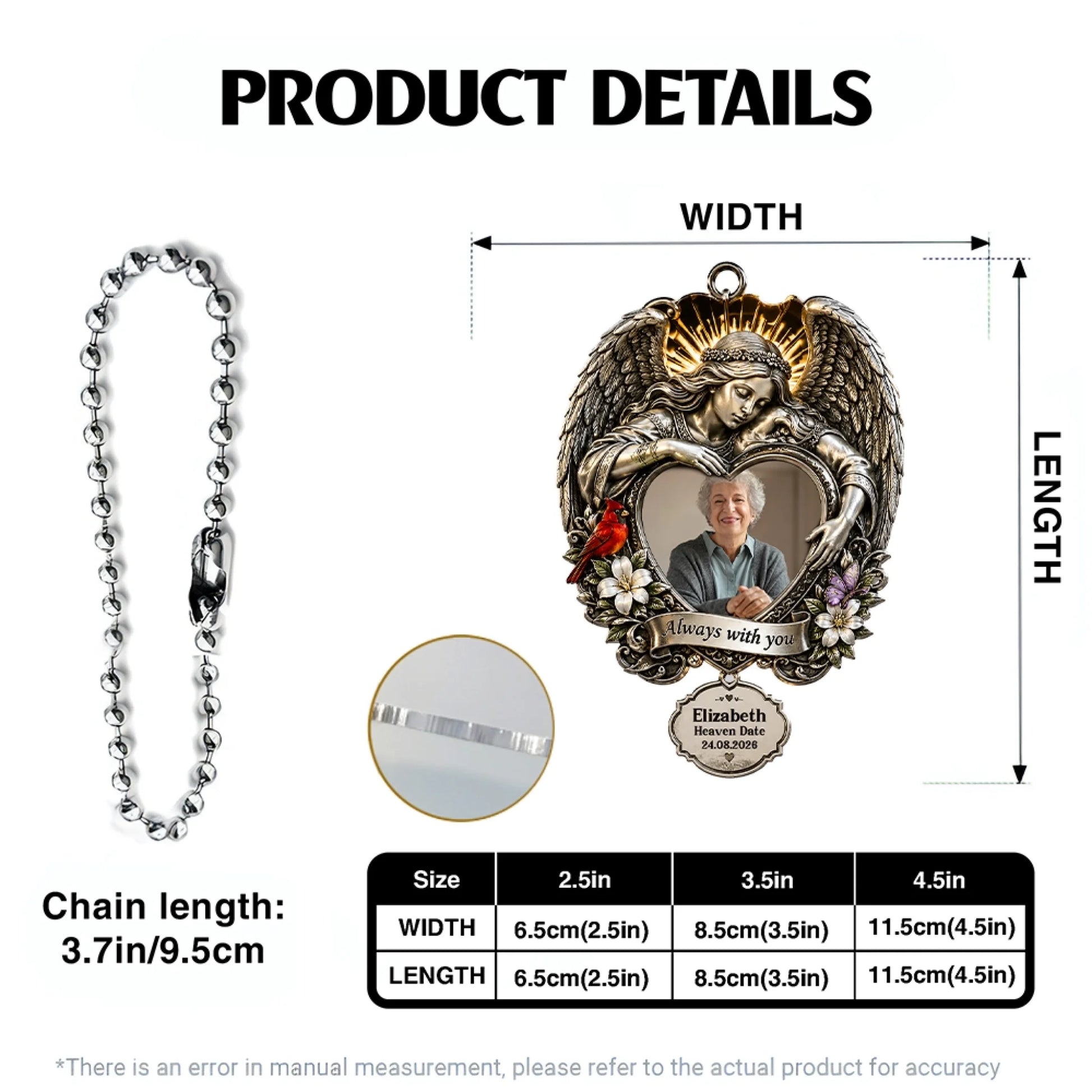 Memorial Angel Car Hanging Ornament Size and Product Details