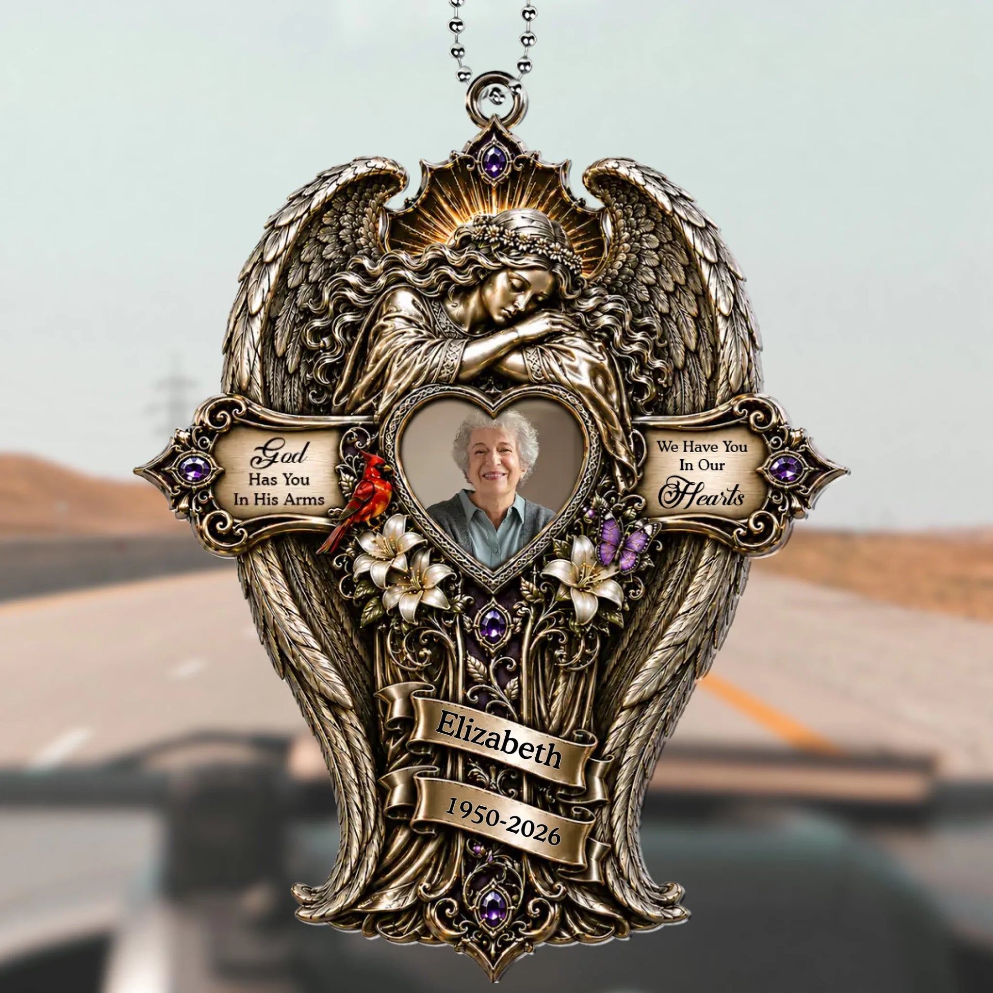 Personalized God Has You Memorial Angel Car Ornament with Photo