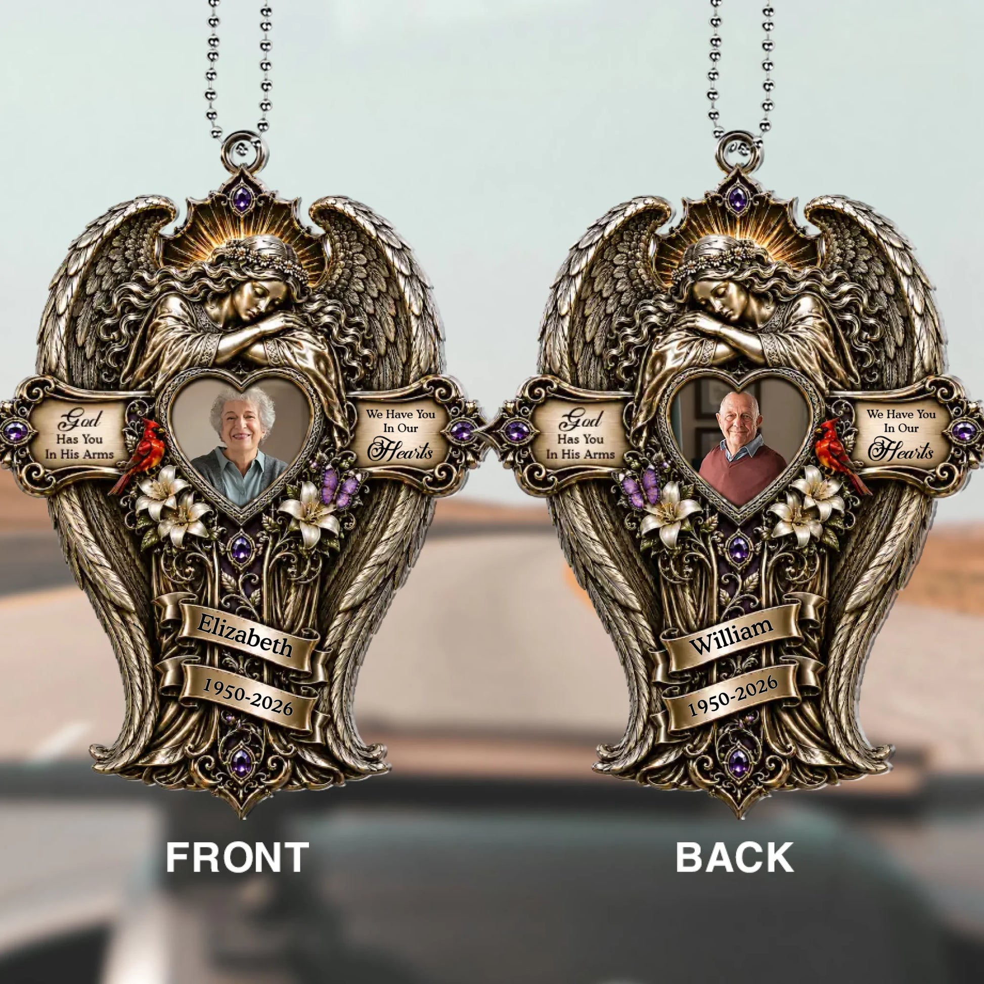 God Has You Angel Memorial Car Hanging Ornament Front and Back