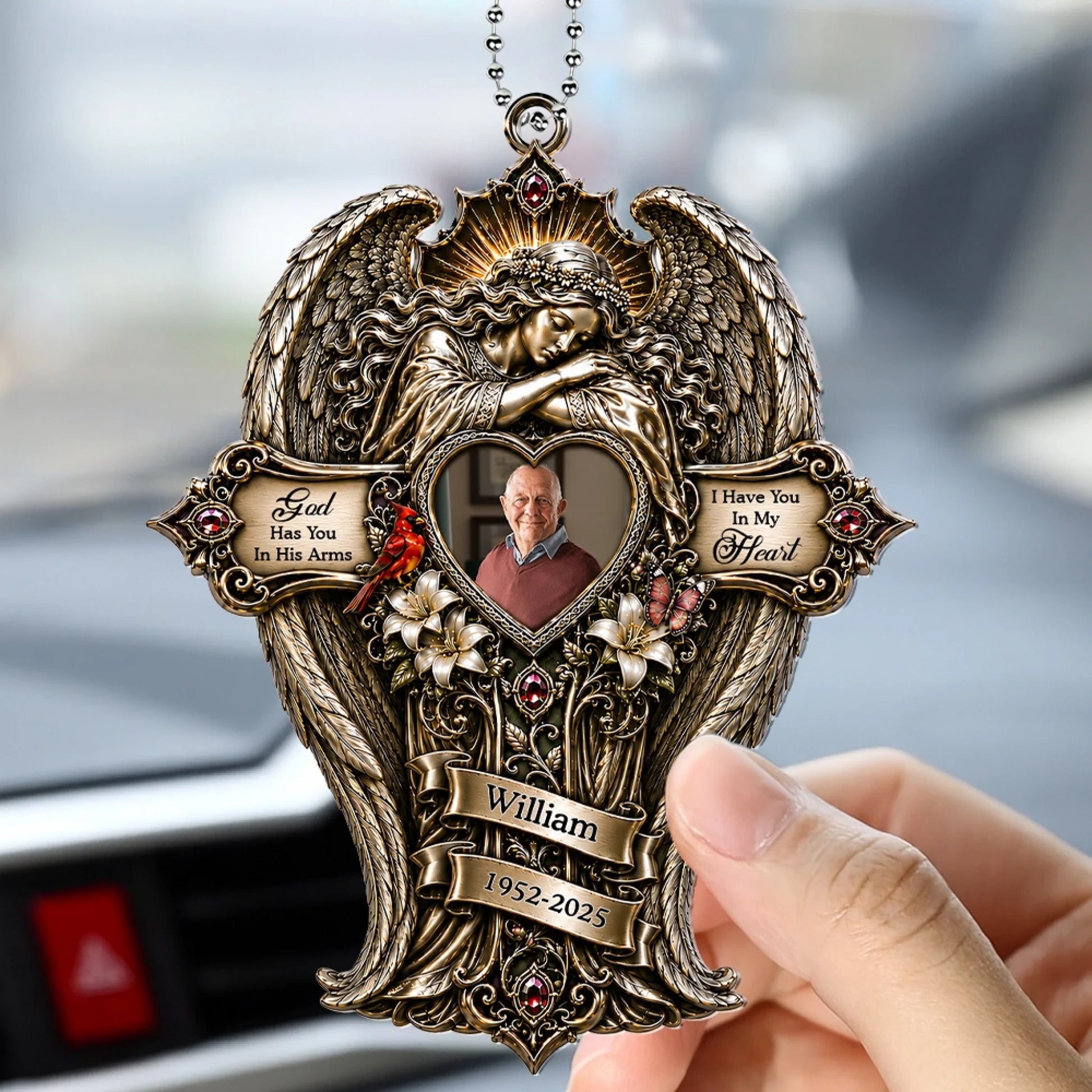 God Has You Memorial Angel Ornament Hanging in Car