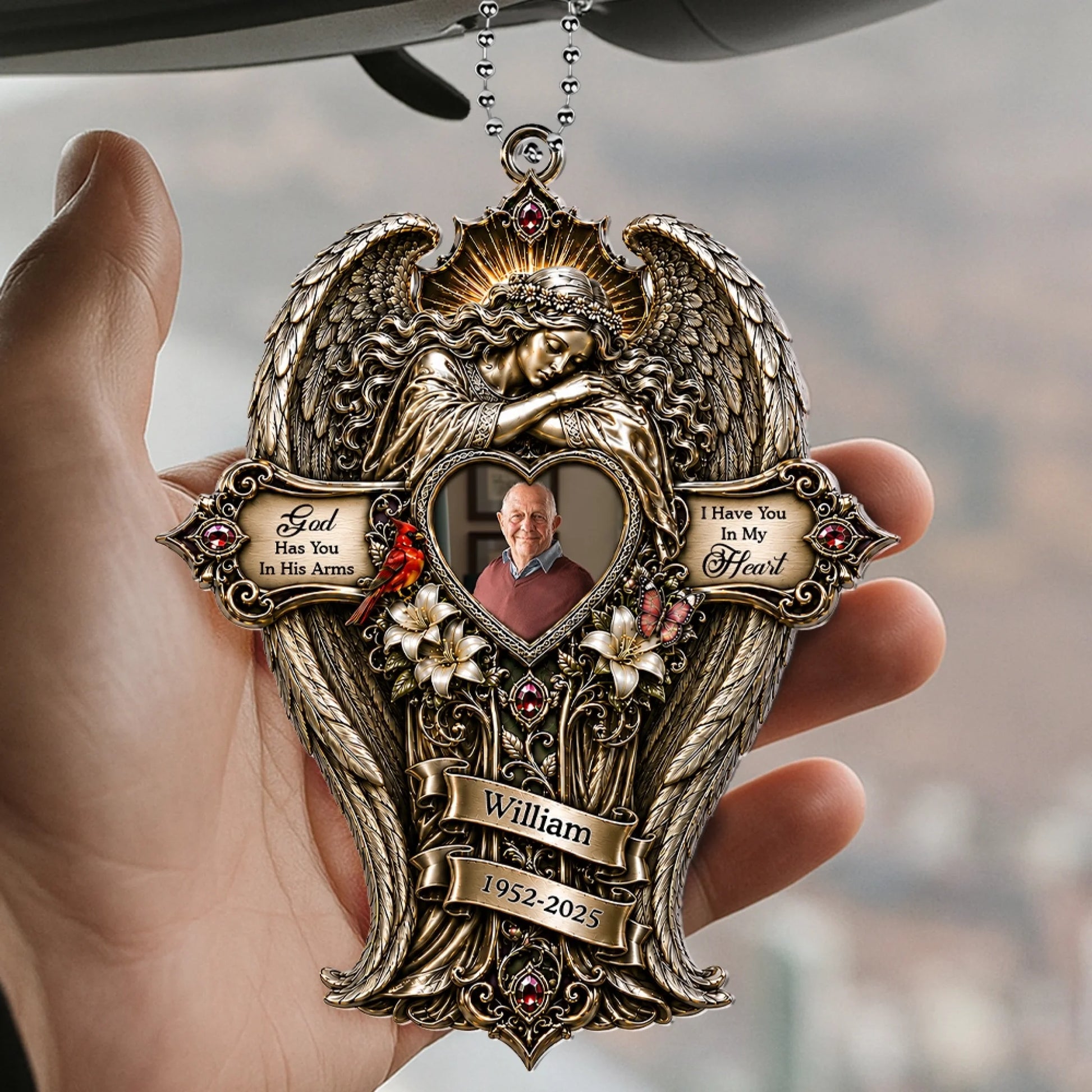 Personalized Memorial Angel Car Ornament with Loved One Photo