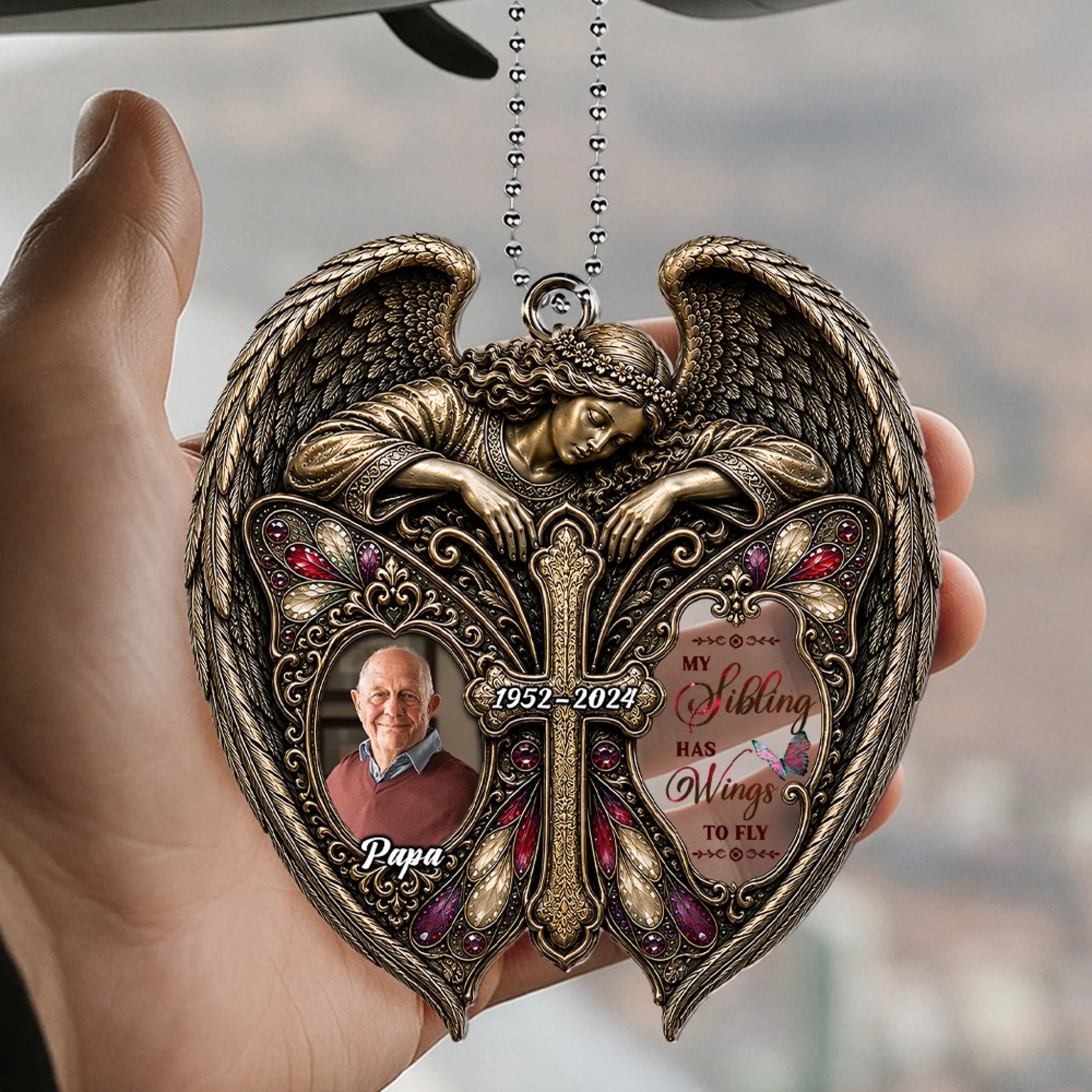 Custom Photo Angel Wings Memorial Car Hanging Ornament