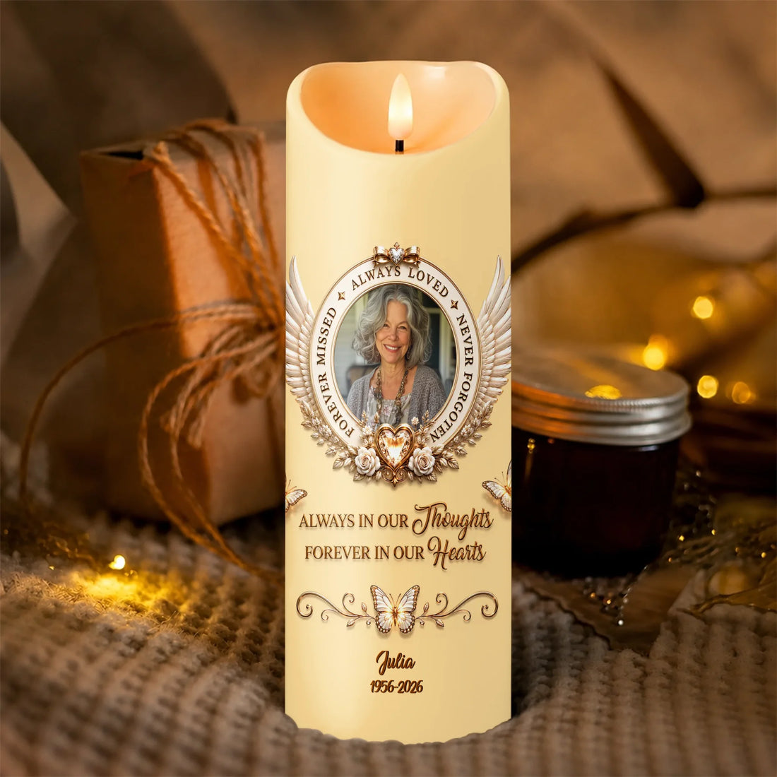 Personalized Memorial LED Candle with Photo – Always In Our Thoughts