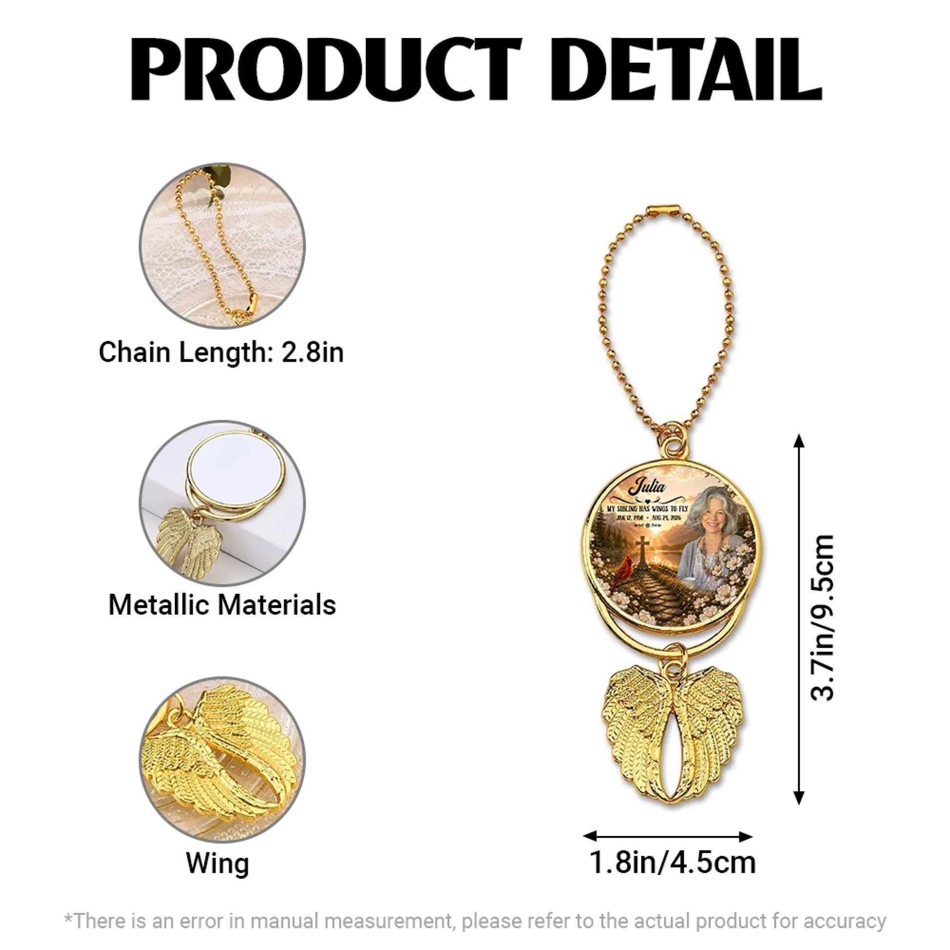Sibling Memorial Angel Wing Car Ornament Size and Product Details