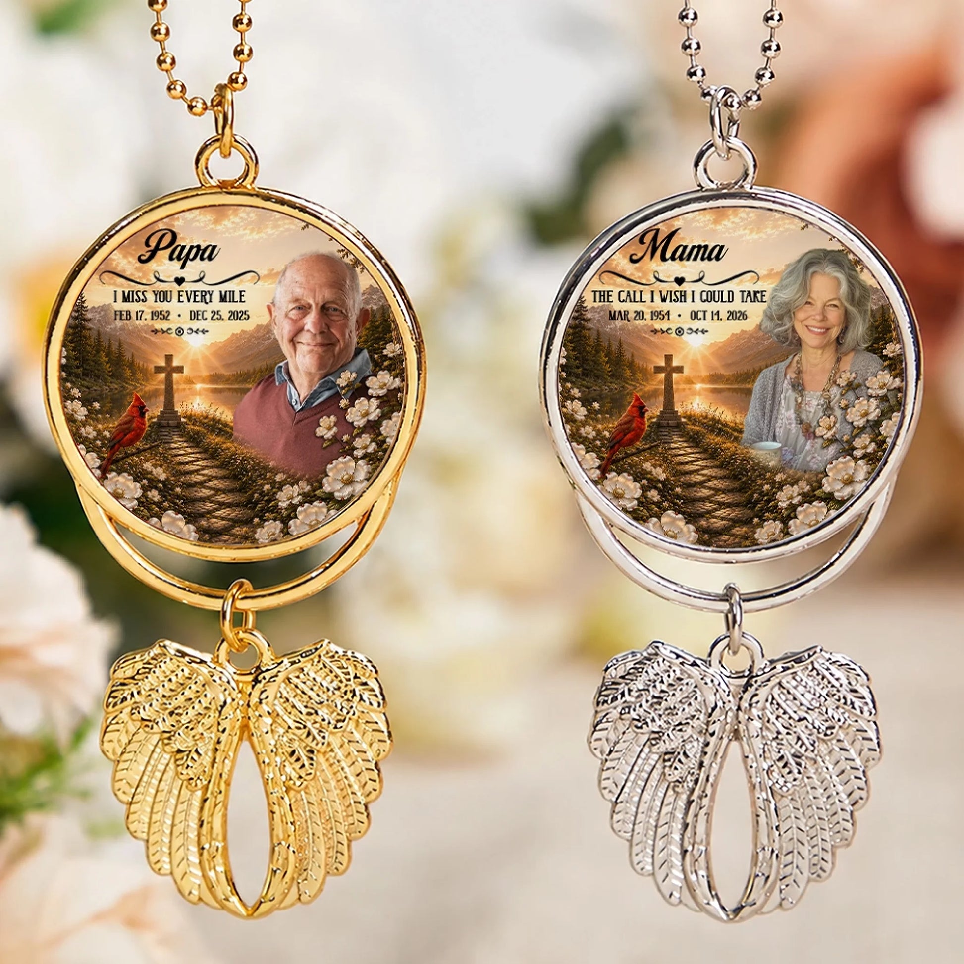 Two Sided Personalized Angel Wing Memorial Car Hanging Ornament
