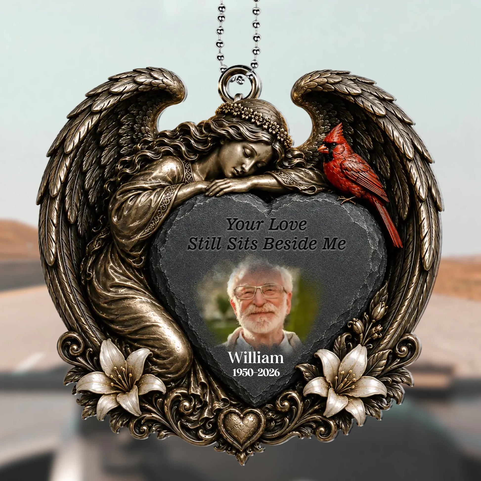 Personalized Cardinal Angel Memorial Car Ornament with Photo