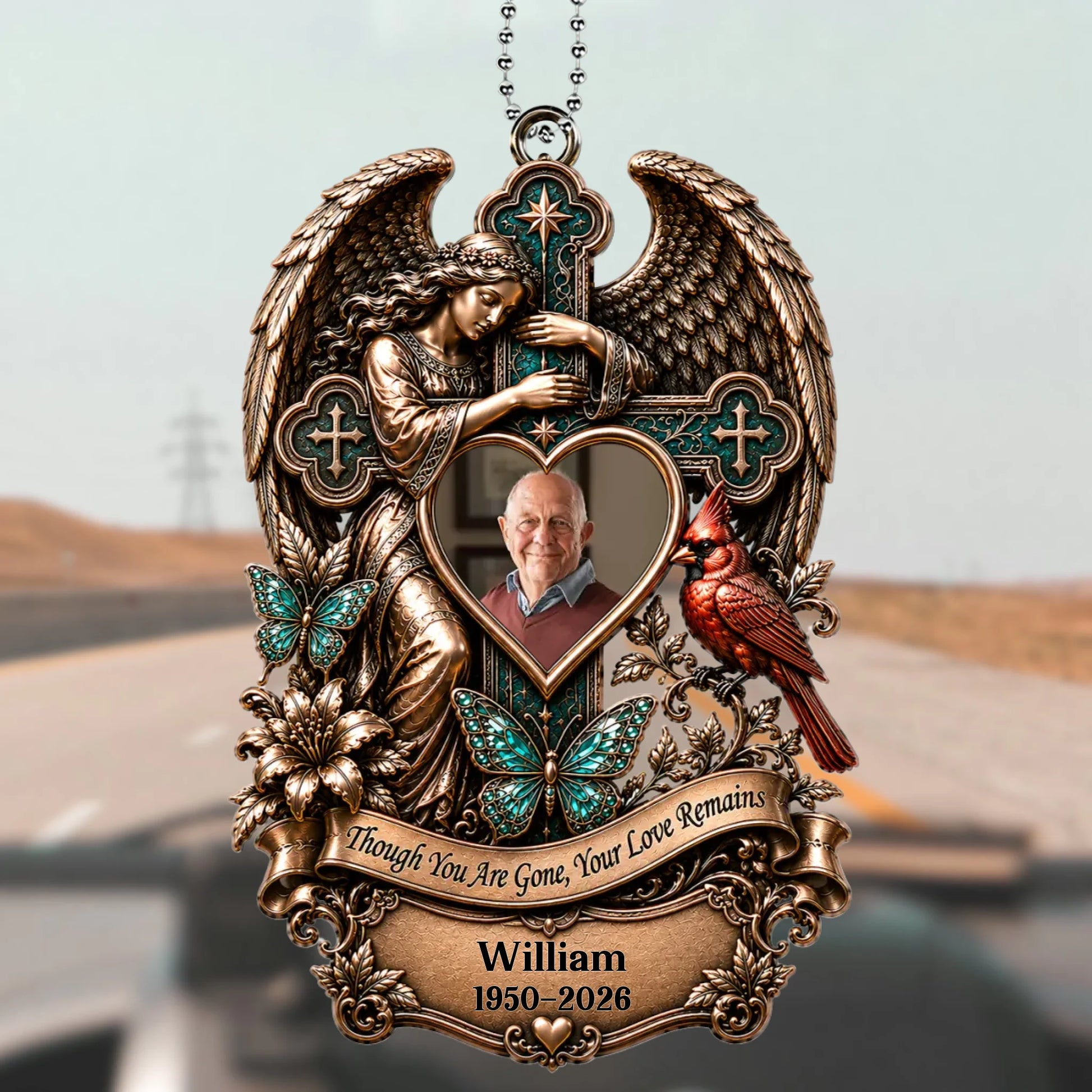 Personalized Angel Cross Memorial Car Ornament with Photo