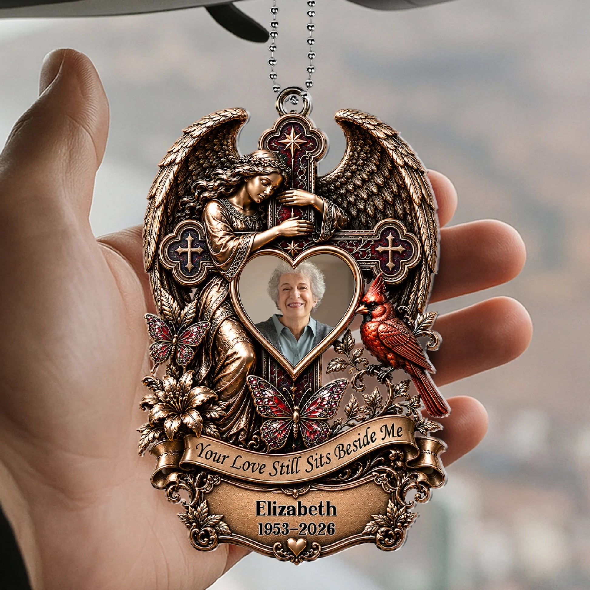 Personalized Photo Angel Cross Memorial Car Hanging Ornament