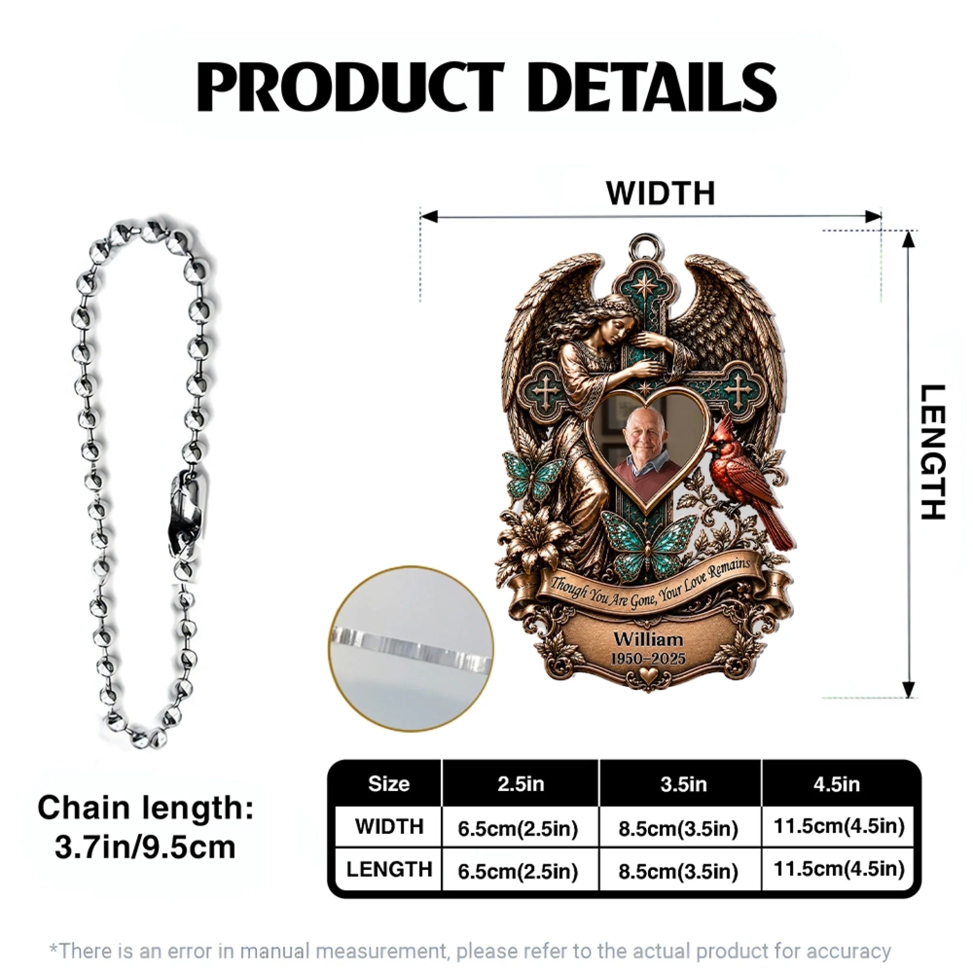 Angel Cross Memorial Car Ornament Product Details and Size