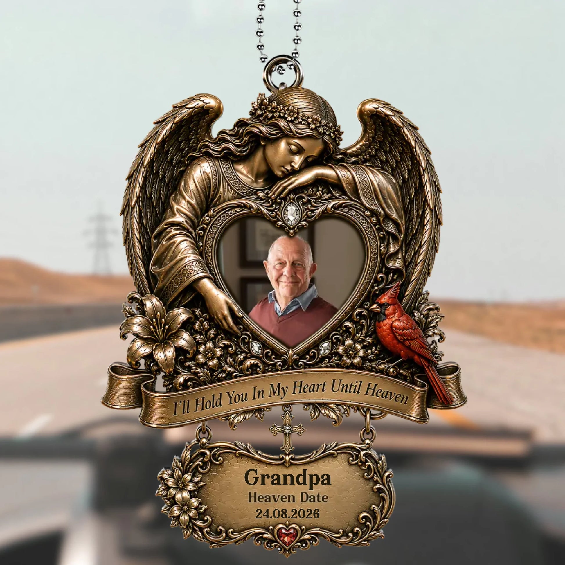 Personalized Grandpa Angel Memorial Car Ornament with Photo