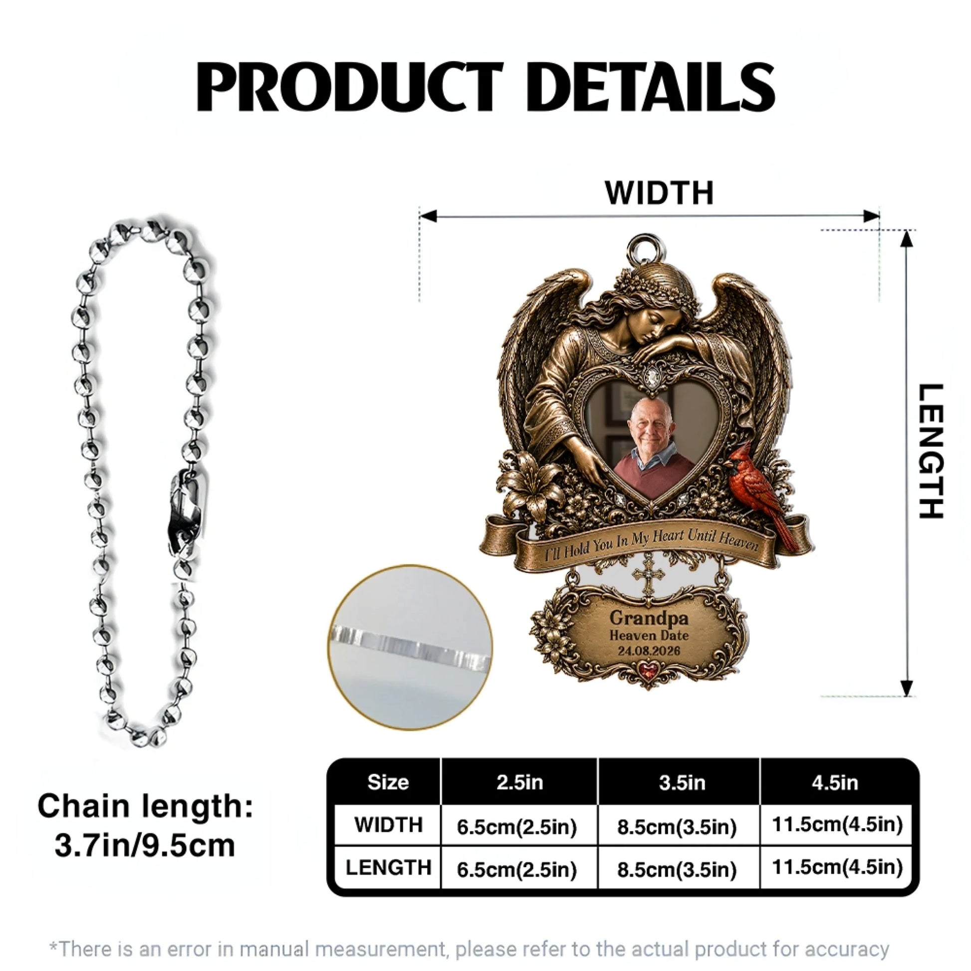 Personalized Grandpa Memorial Car Ornament Product Details and Size