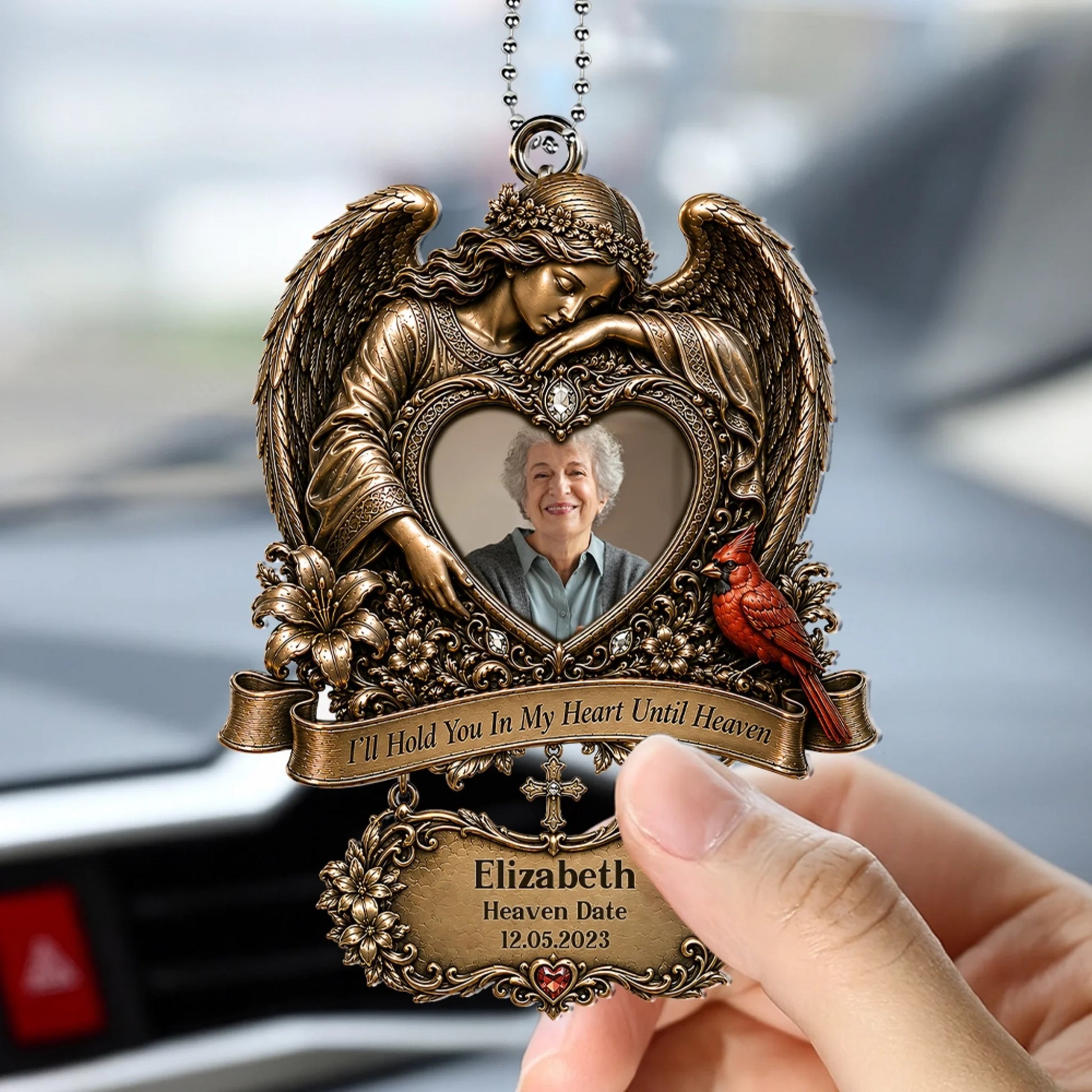Personalized Angel Memorial Ornament for Grandpa Hanging in Car