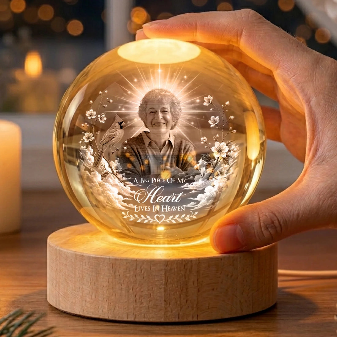 Personalized Angel Memorial Crystal Globe Lamp with Photo