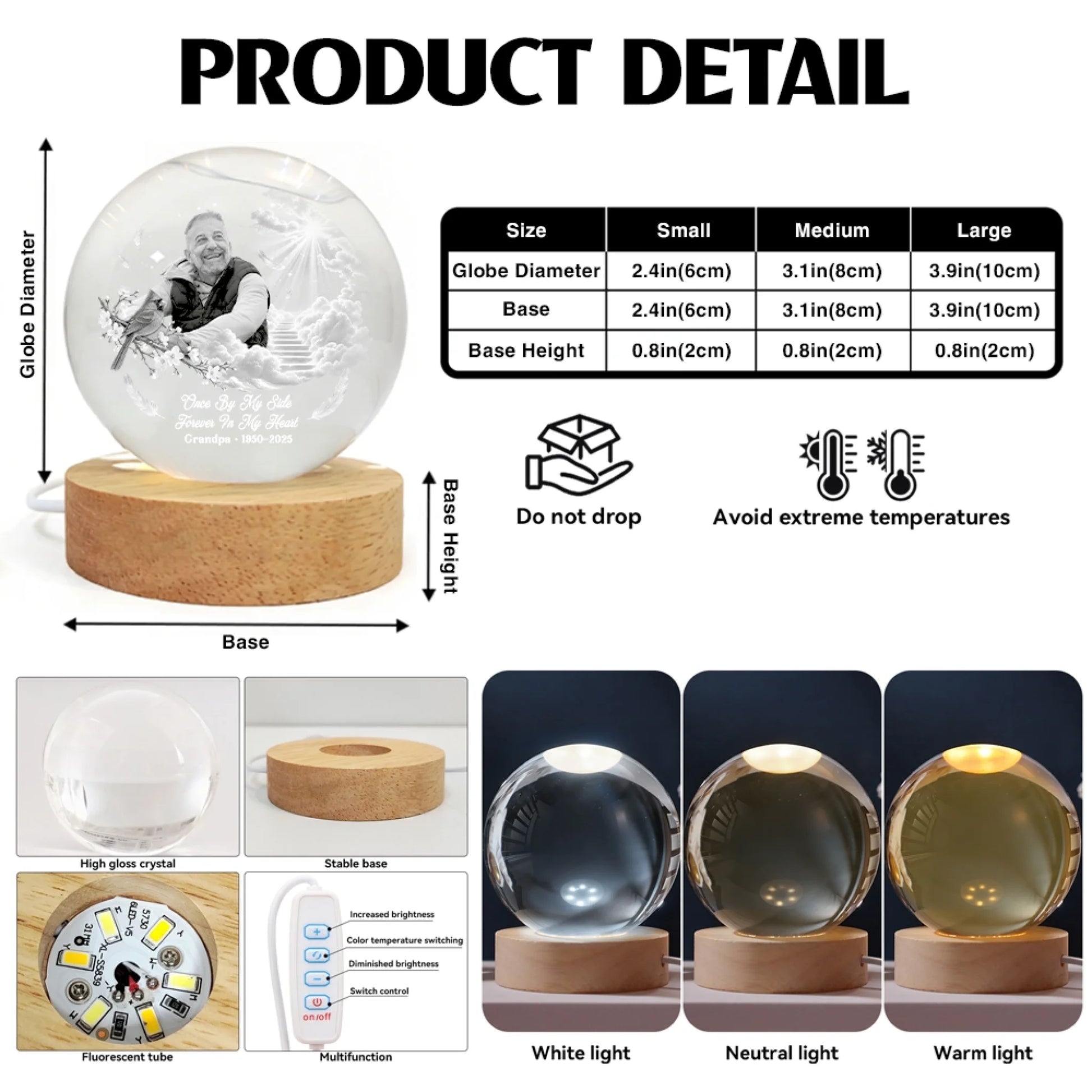 Memorial Crystal Globe Lamp Product Details and Size Guide