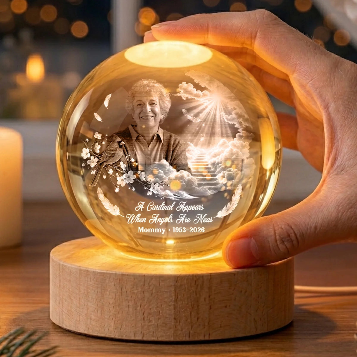 Personalized Memorial Crystal Globe Lamp with Photo and Butterfly