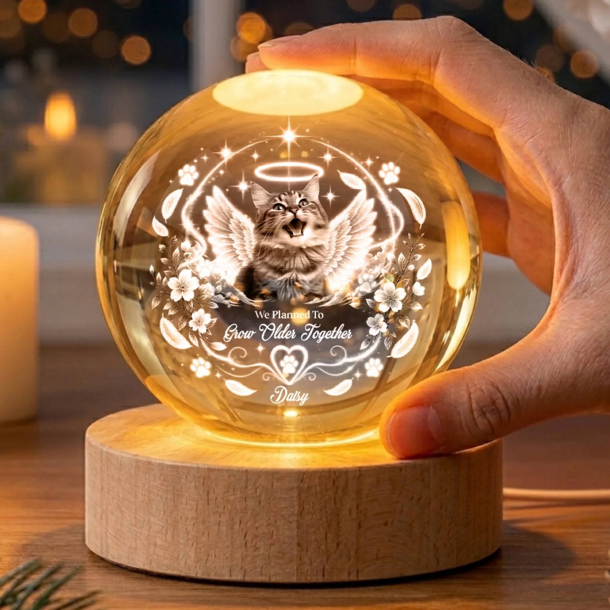 Pet Memorial Globe Lamp with Custom Photo and Angel Wings