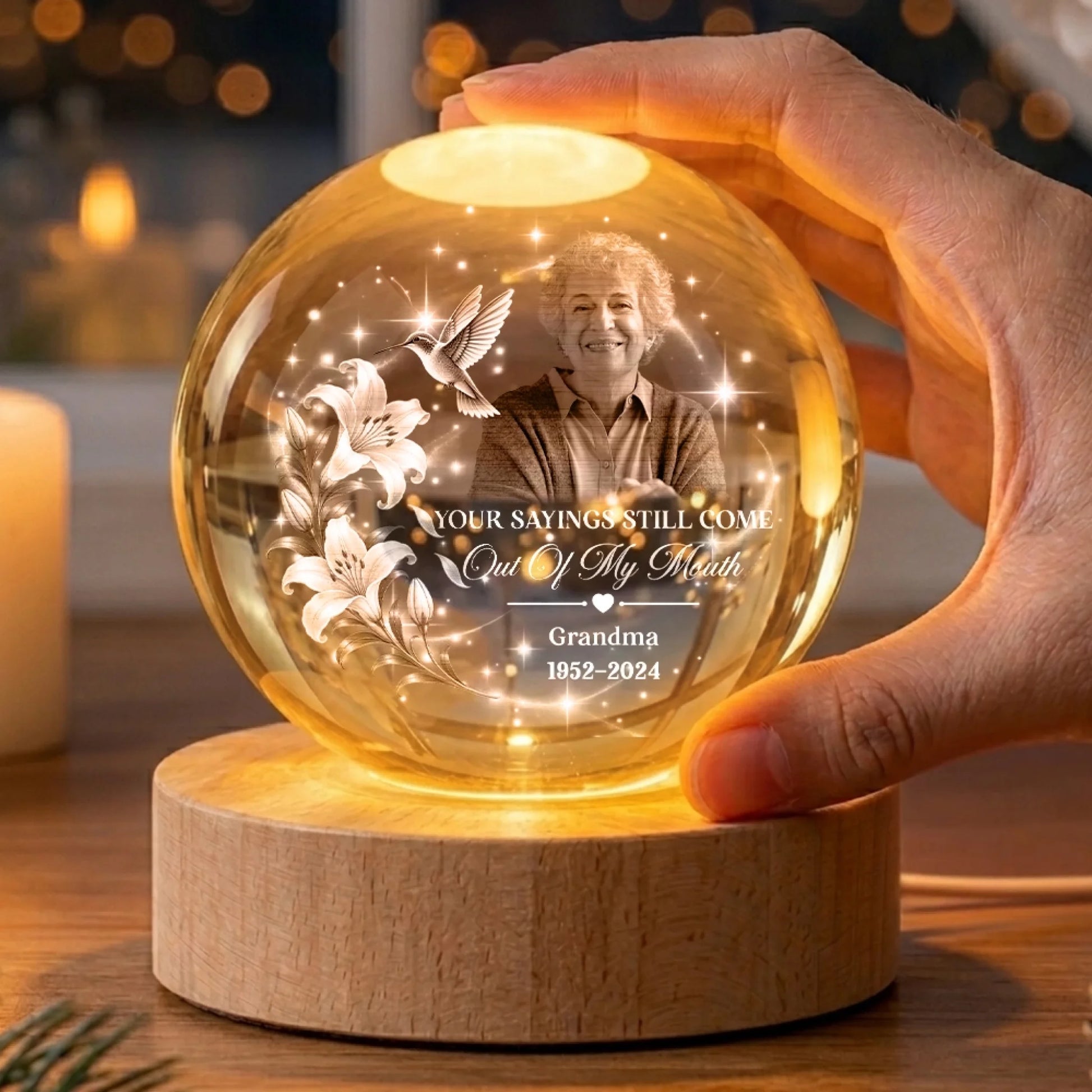 Personalized Memorial Crystal Globe Lamp with Photo and LED Base