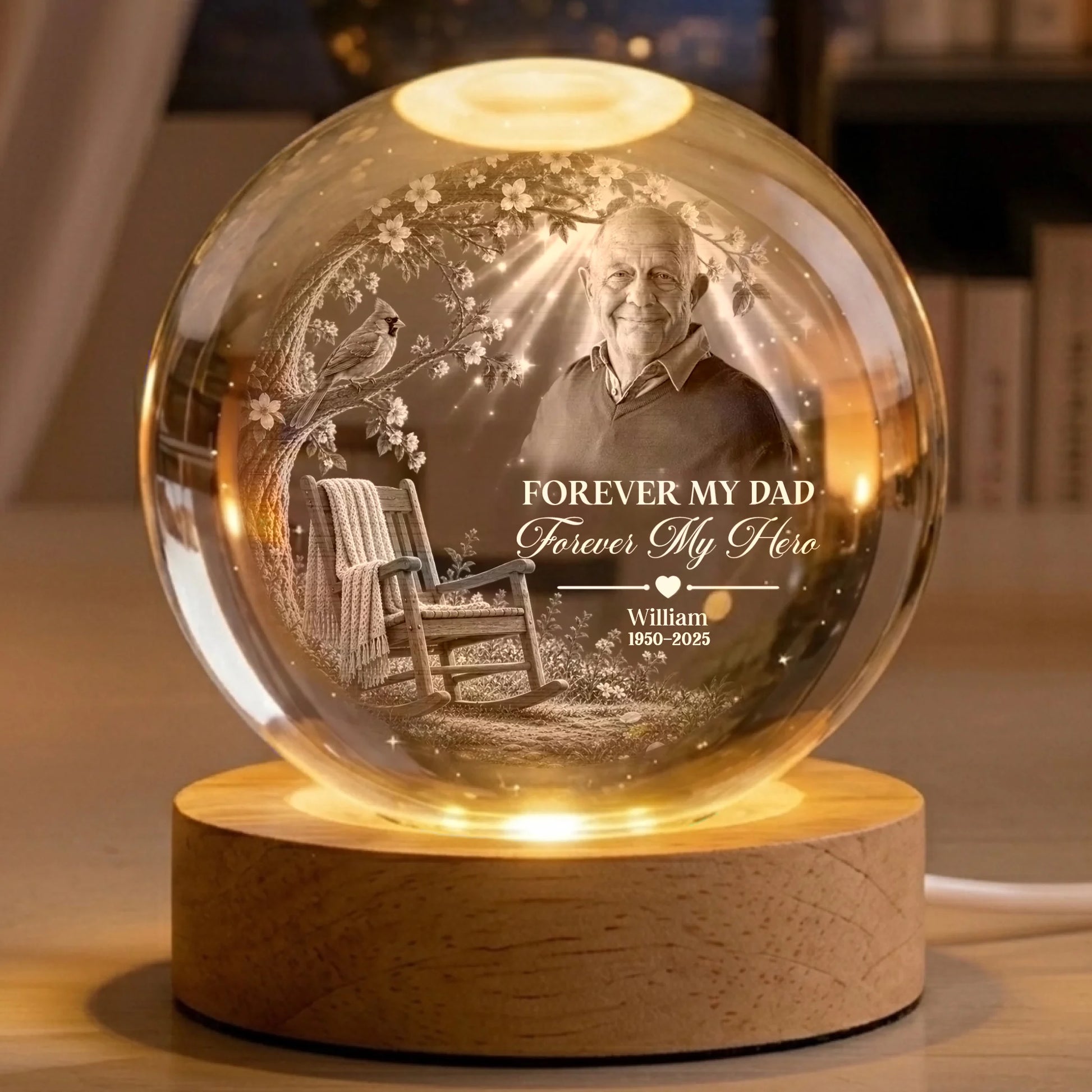 Personalized Forever My Dad Memorial Crystal Globe Lamp