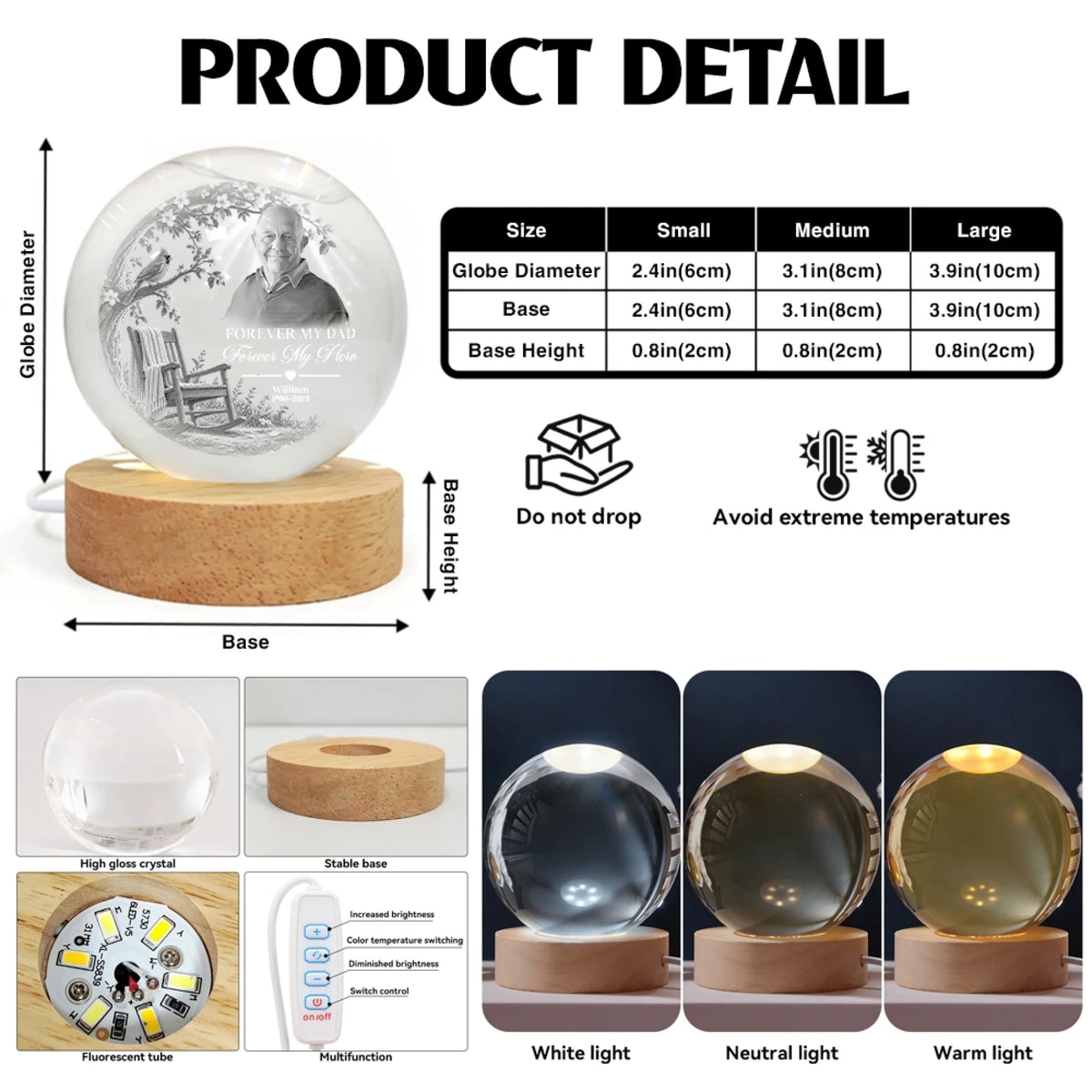 Personalized Memorial Crystal Globe Lamp Product Details