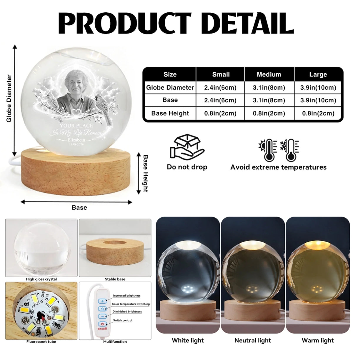 Memorial Crystal Globe Lamp Product Details and LED Base