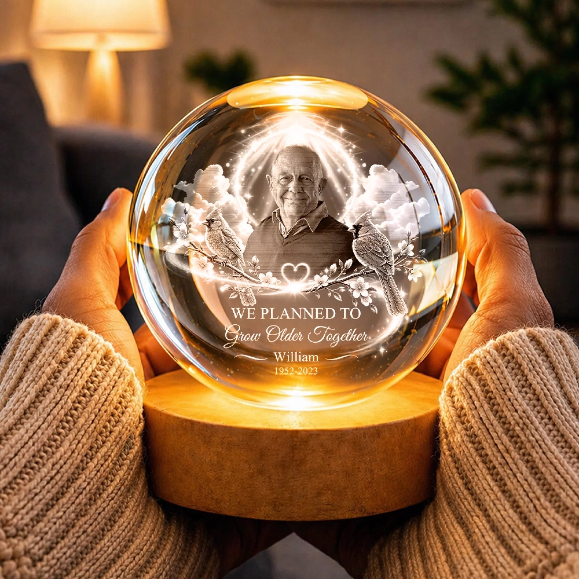 Personalized Sympathy Memorial Globe Lamp with Warm LED Light