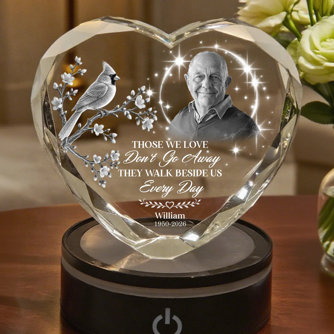Personalized Heart Crystal Memorial Lamp with Loved One Photo
