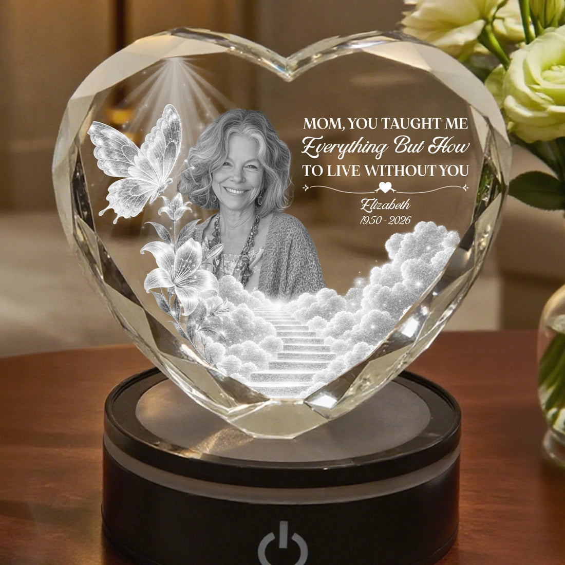 Personalized Butterfly Memorial Heart Crystal Lamp For Mom