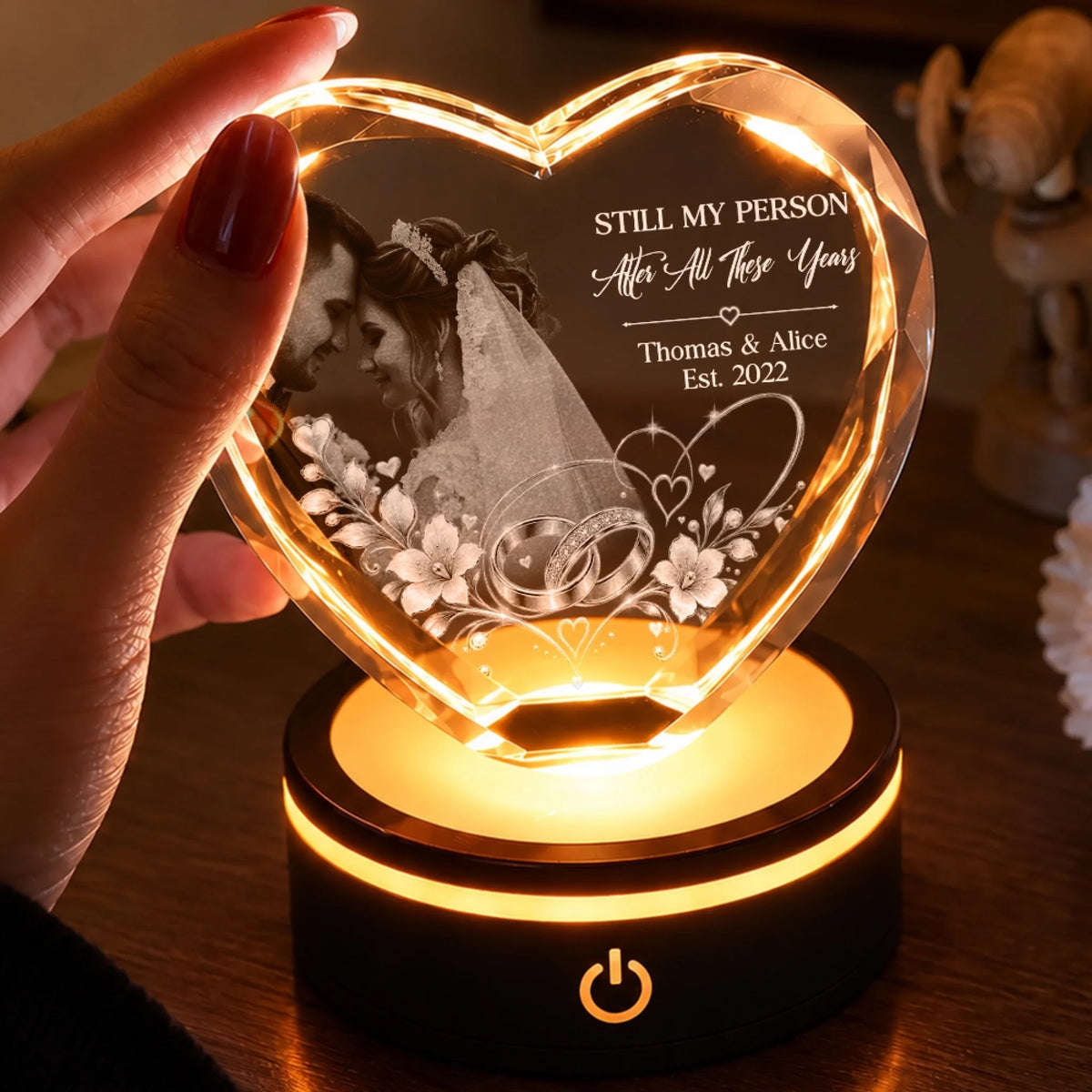 Personalized Anniversary Gift With Photo Heart Crystal Lamp
