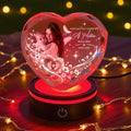 Personalized Gift For Mom Heart Crystal Lamp With Color LED Base