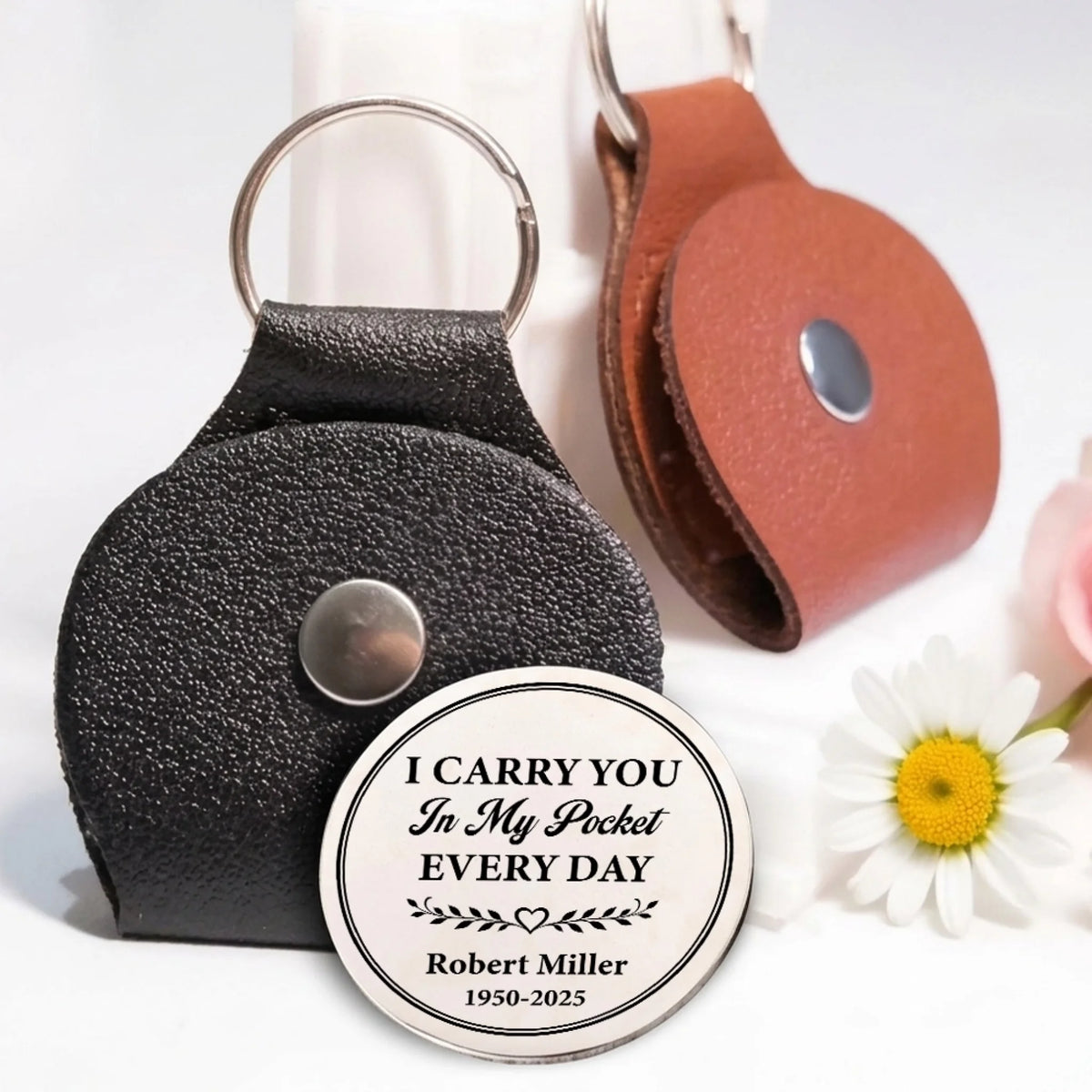 Personalized Remembrance Pocket Hug In Leather Holder
